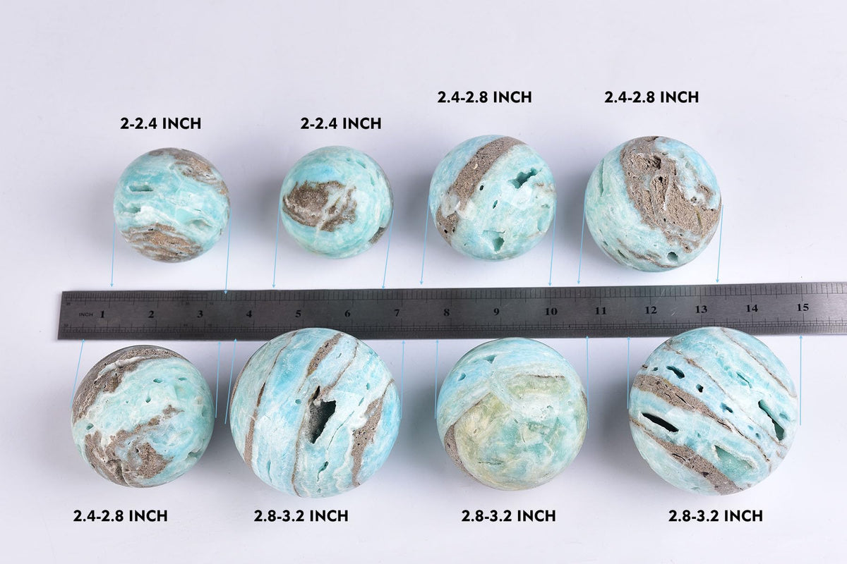 AMOYSTONE Blue Hemimorphite Orb 2.4-2.8" Spiritual Energy Stone Sphere with Wood Stand