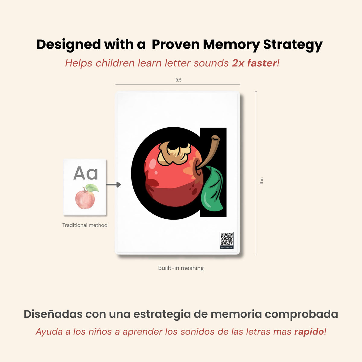 Phonics Flashcards for Kids - Alphabet Letter Sound Cards with Embedded Mnemonics for Early Reading, ABC Flashcards for Preschool & Kindergarten - Fonexa (Large)