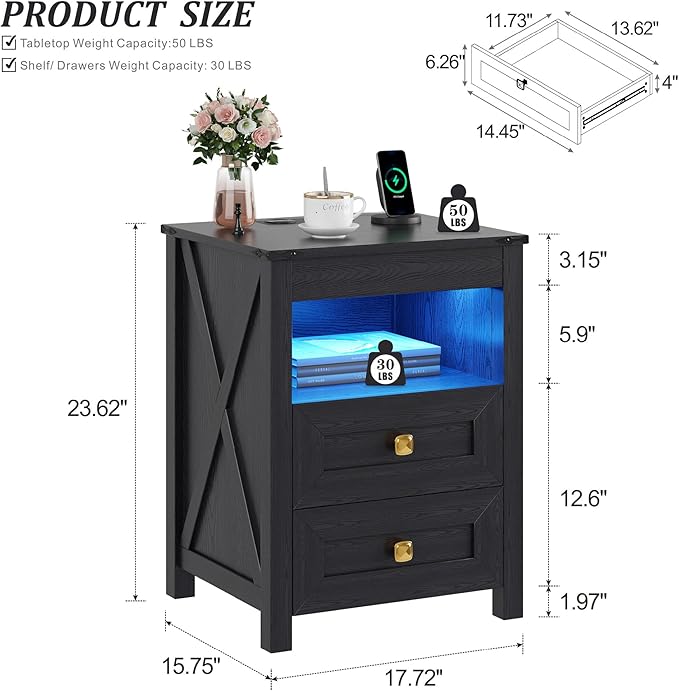 HWB LED Nightstand Set of 2