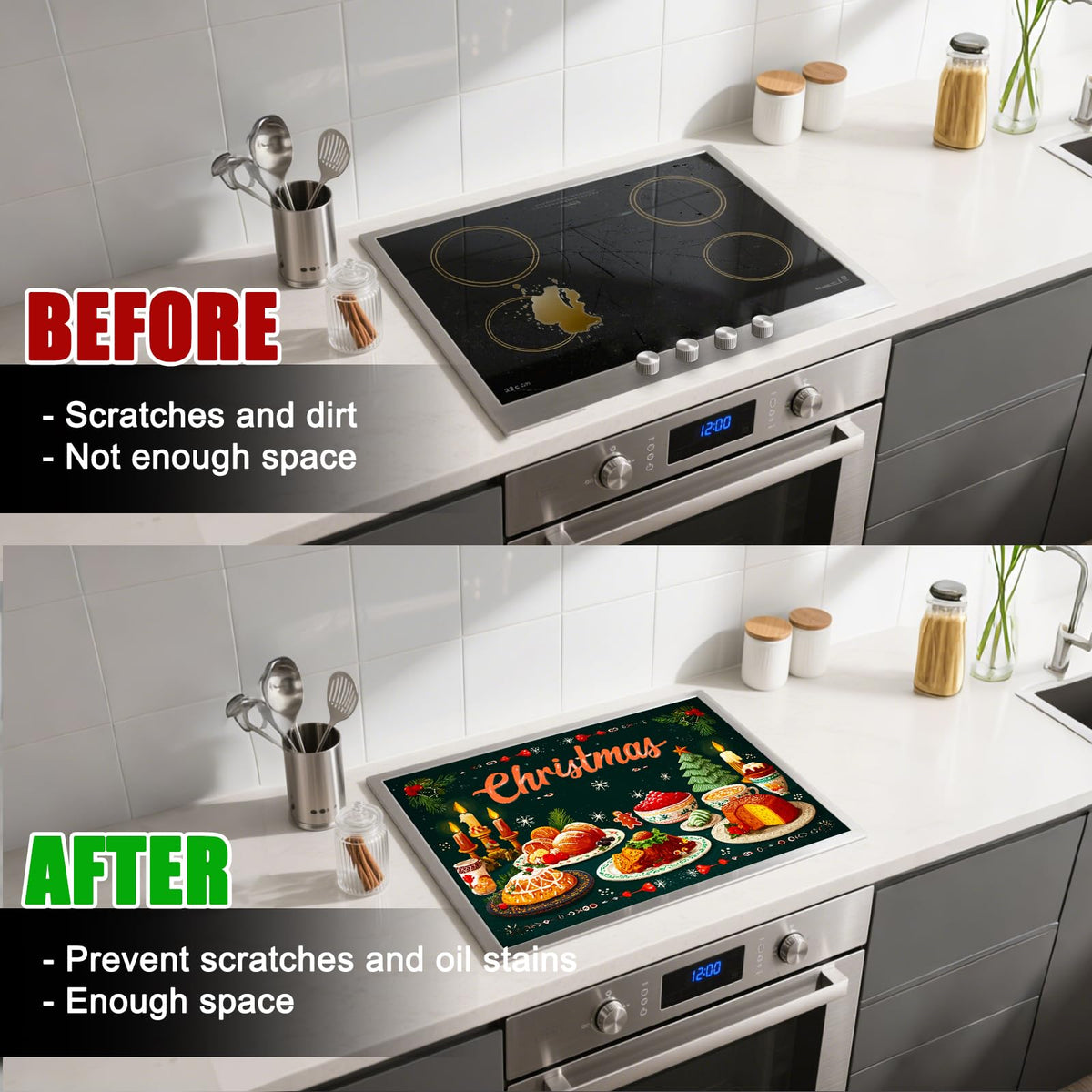 Nuxovilar Christmas Stove Top Cover 28.35×20.47 Inch – Christmas Feast Illustration for Holiday Kitchen Decor – Festive Stove Burner Cover, Polyester & Diatom Mud Blend