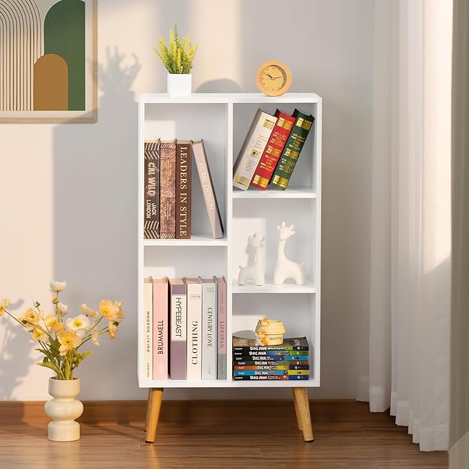 YAHARBO Small White Bookshelf, 3 Tier Modern Kids Bookcase