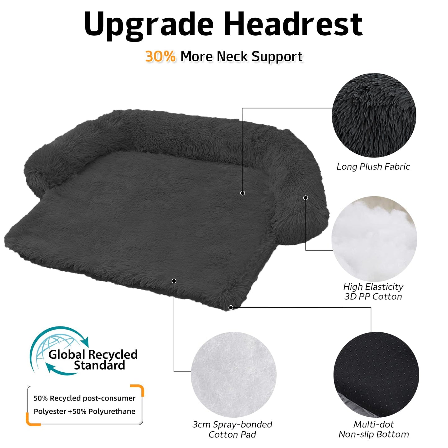 Calming Dog Bed Fluffy Plush Dog Mat for Furniture Protector with Removable Washable Cover for Large Medium Small Dogs and Cats (Large(45x37x6), Dark Grey)