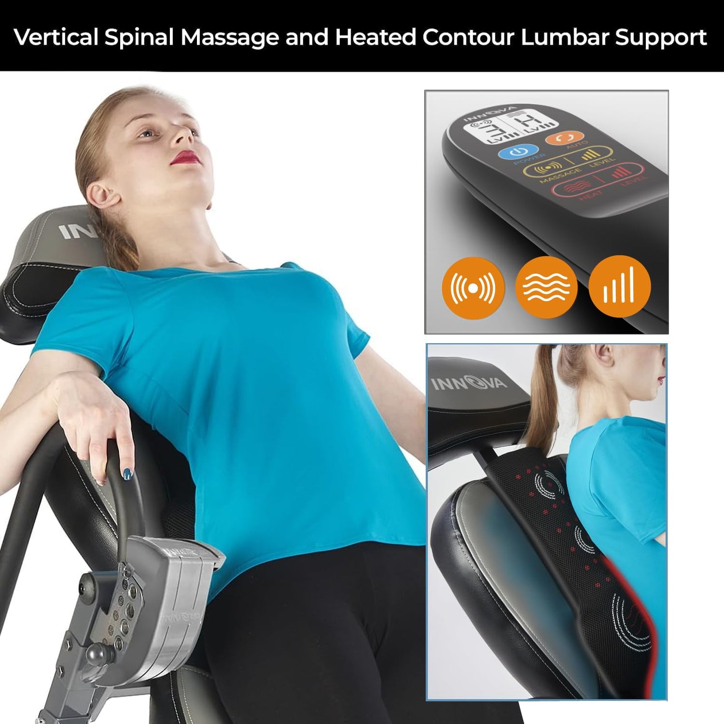 INNOVA HEALTH AND FITNESS ITM5900 Advanced Heat and Massage Inversion Table, Gray/Black
