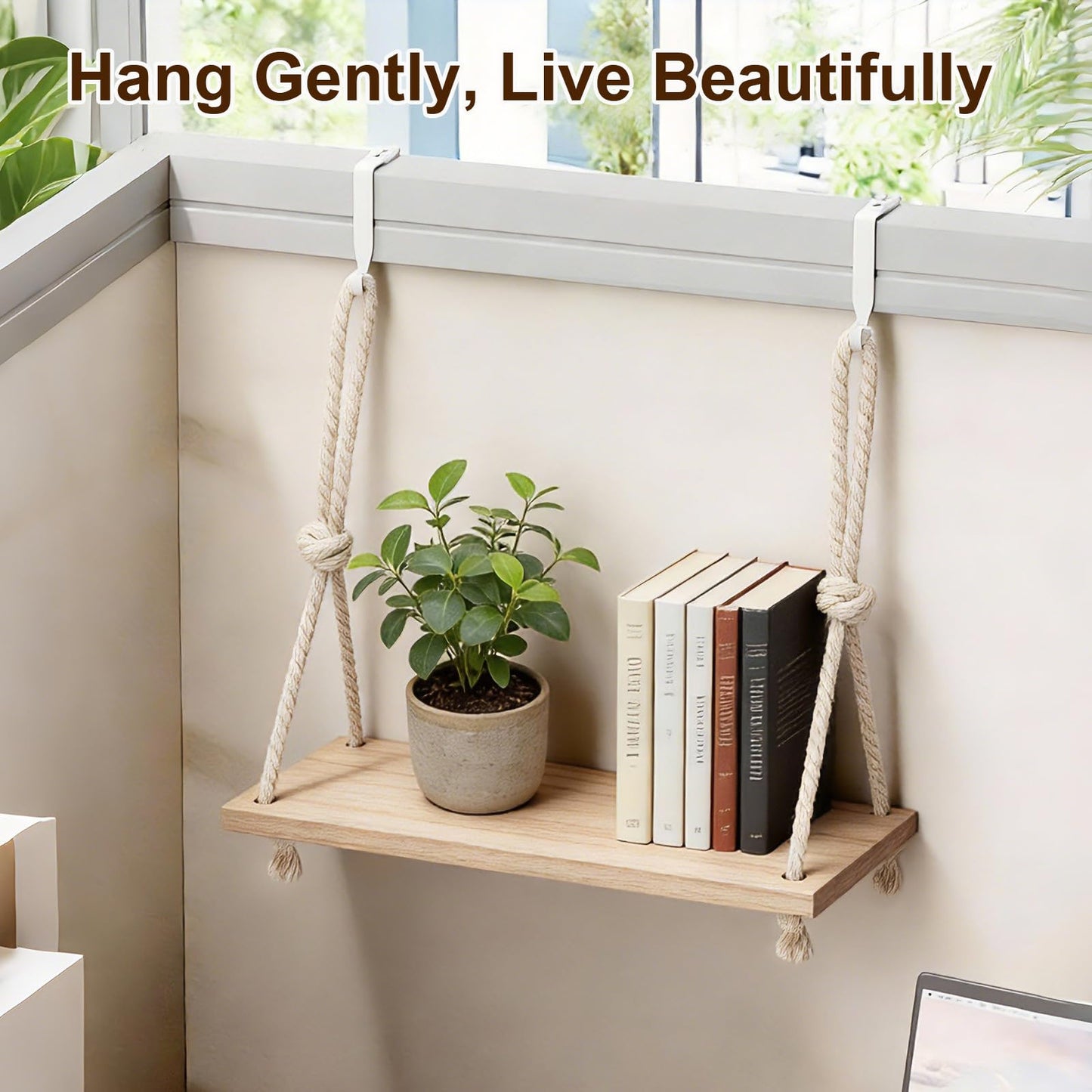 Fernlandia 2-Pack Cubicle Shelf Hanging, Office Cubicle Wall Shelf with Rope Adjustable Hooks, Office Decor Desk Accessories, Organizer, Storage in Workspaces