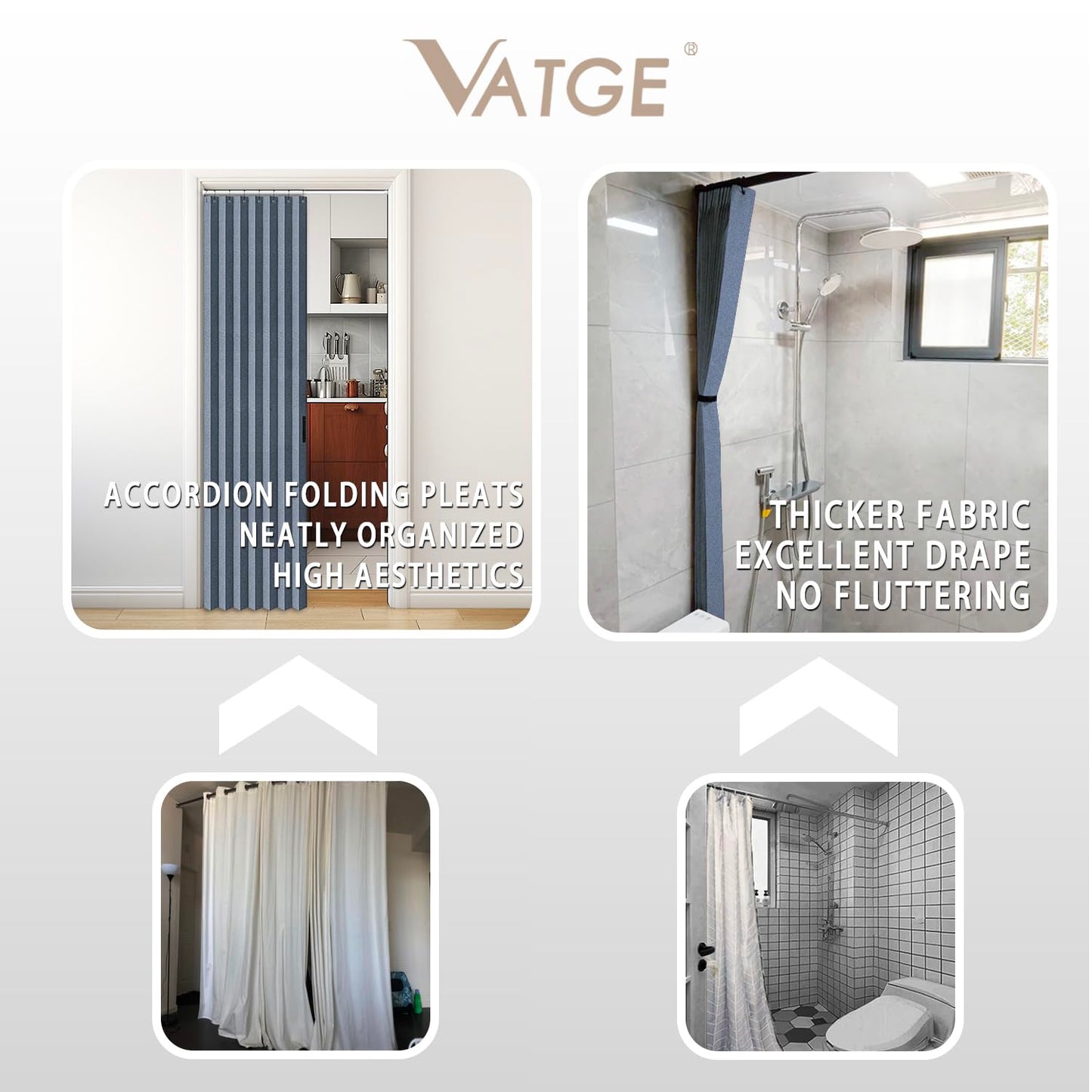 Vatge Accordian Style Door Curtains for Bedroom, and Closet Without Door, Room Divider Curtain for Living Room/Bathroom/Bedroom, 1 Panel with Tieback, W39 x L78, Blue