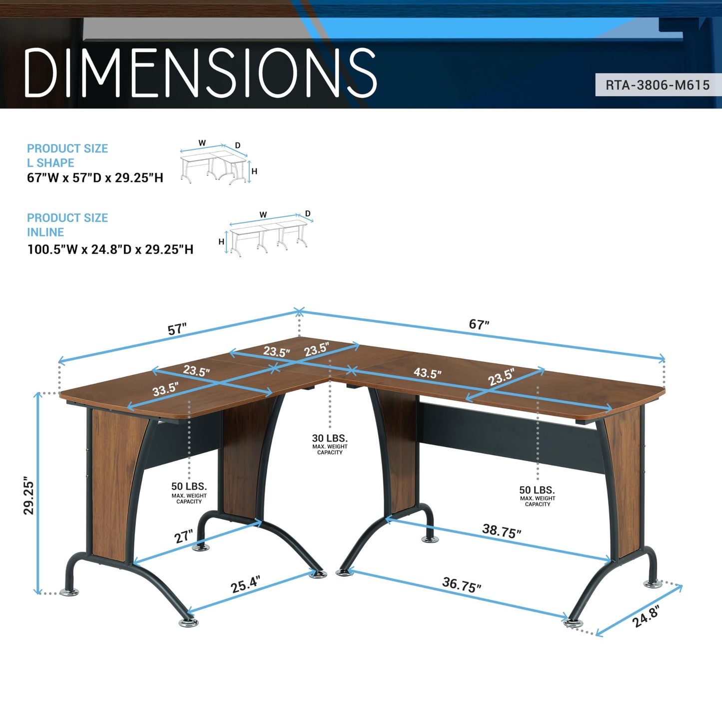 Deluxe L Shaped Desk, Corner Desk Configurable as Left/Right-Handed L-Desk or Inline Desk, Durable Steel Frame with Spacious Work Area, Walnut and Grey