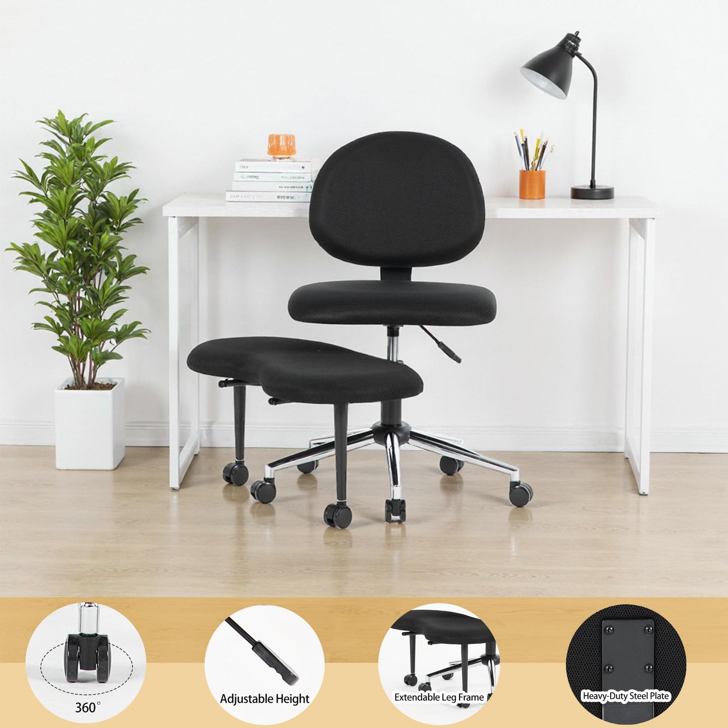 NFMOD Ergonomic Chair with Integrated Footrest, Adjustable Meditation Chair for Women & ADHD, Rolling Swivel Home Desk Chair, Pet‑Companion Chair for Home Office Study