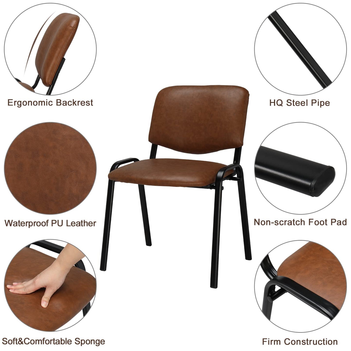 VINGLI Rustic Waiting Room Chairs - 5-Pack PU Church & Conference Room Stackable Chairs, Office Guest & Reception Chairs for Meeting, Office Lobby, Simple & Space-saving