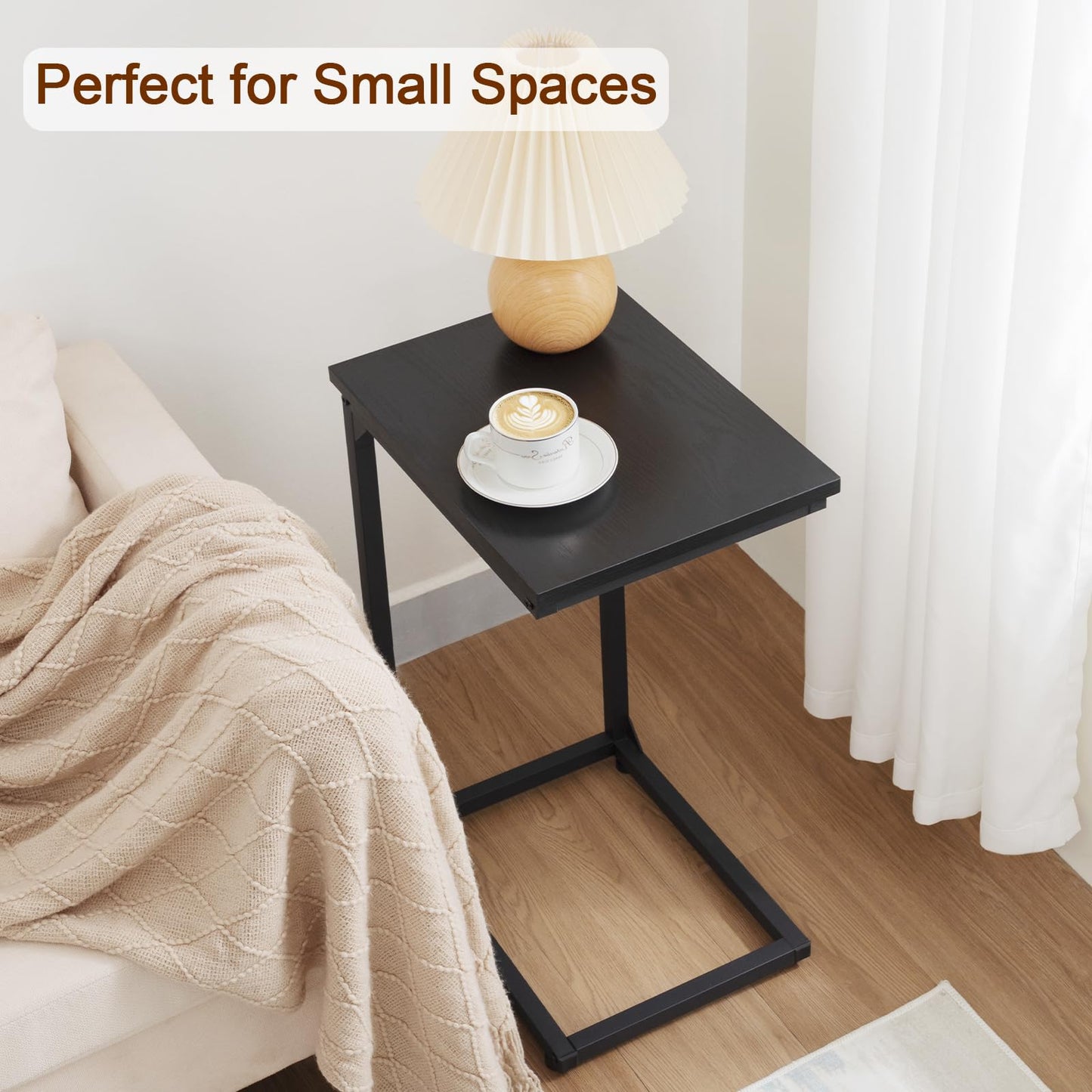 AMHANCIBLE C Shaped End Table, Couch Tables that Slide Under, TV Tray Snack Table for Sofa, Small Side Table for Couch, Small Space, Living Room, Black HET02CBK-1