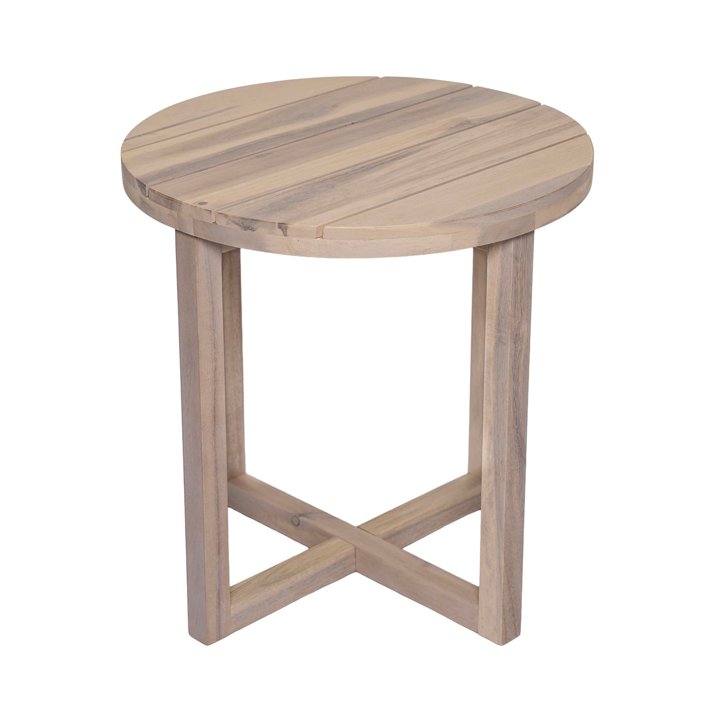 Christopher Knight Home Jara Outdoor Round Side Table, Slat Panel Small Coffee Table, Acacia Wood Side Desk for Backyard Balcony Garden, Weather Resistant Patio End Table, Light White