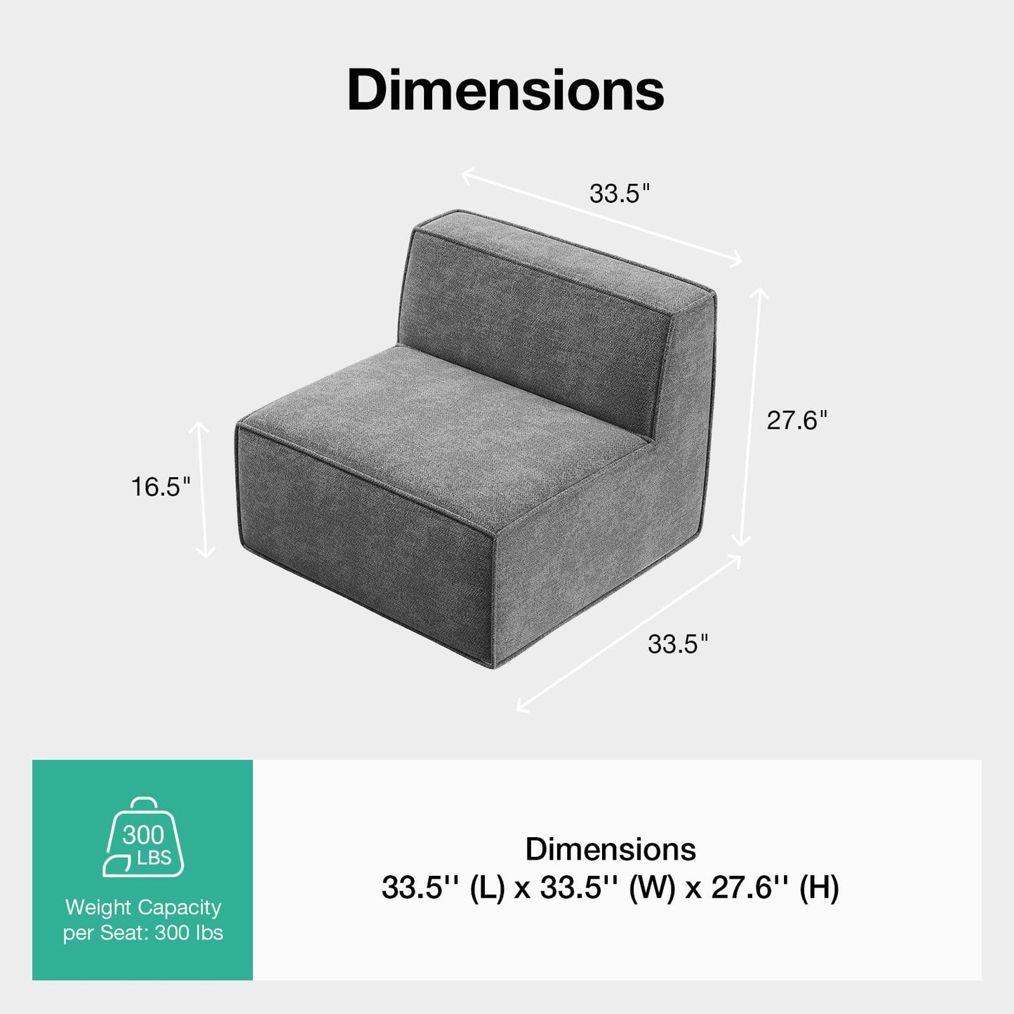 Novilla Modular Sectional Sofa, No Assembly Cloud Sectional Couch with Smarts Coil® Support, Chenille Fabric Sectional Sofa, Boneless Couch for Living Room Apartment, Dark Gray (Armless Chair)