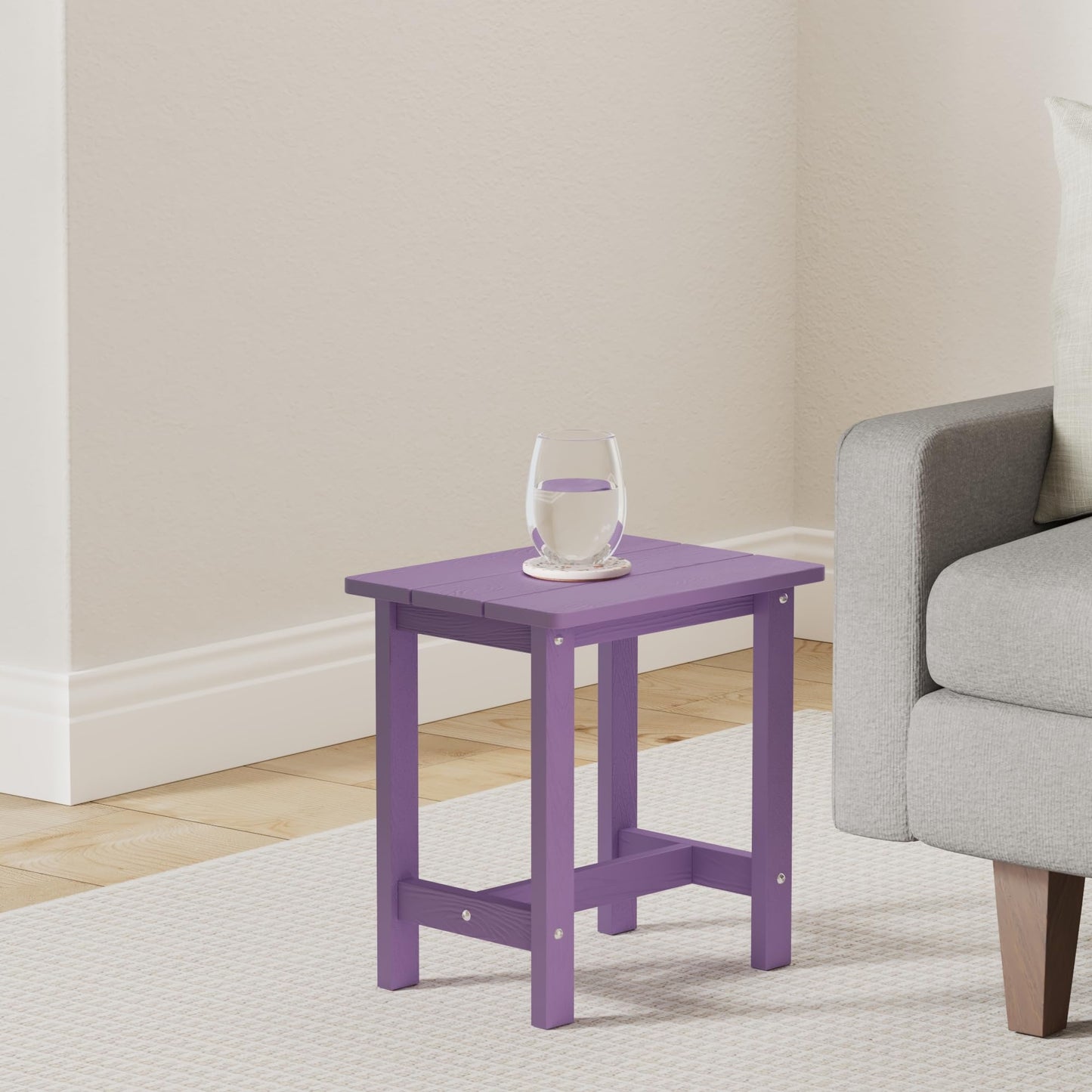 LUE BONA Outdoor Side Table, HDPS Small Outdoor Adirondack Side Tables, Outside End Table for Patio, Porch, Deck, Pool, Weather Resistant/Easy Maintenance,Purple