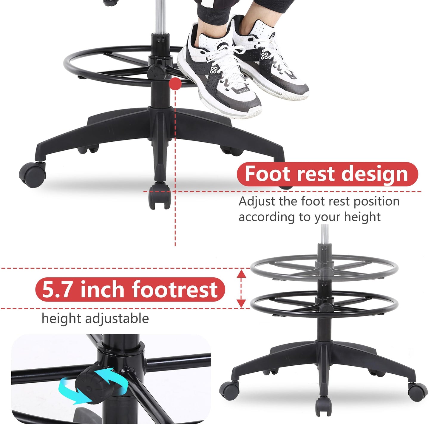 BestOffice Drafting Chair Tall Office Chair Adjustable Swivel Rolling Mesh Height with Lumbar Support Arms Footrest Mid Back for Adults Standing Desk Drafting Stool (Beige)