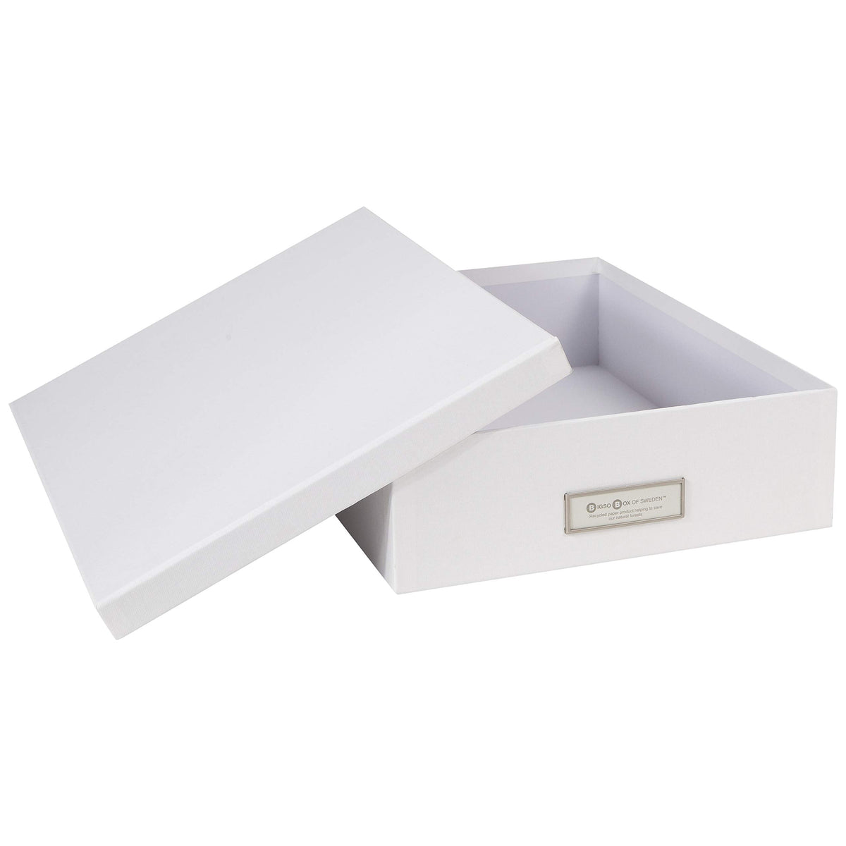 Bigso Oskar Fiberboard Label Frame Document Letter Box - File Organizer Box for Important Paperwork - Durable Document Storage with a Lid & Metal Label Window - 3.3 in x 10.2 in x 13.8 in - White