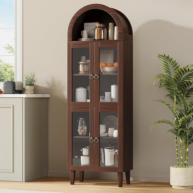 71" Tall Arched Cabinet with Acrylic Door, Modern Curio Arched Bookcase with