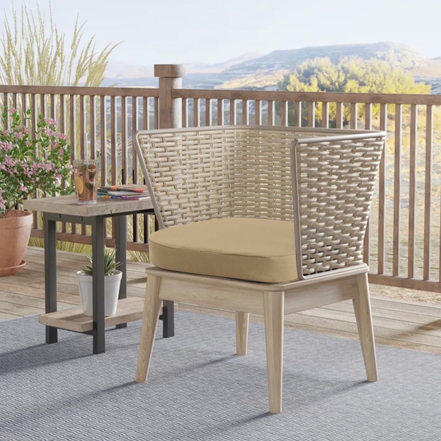 idee-home Outdoor Chair Cushions Set of 2, 17" x 17" Thick D-Shaped Patio Furniture Outdoor Seat Cushions Waterproof with Ties, Dining Pads