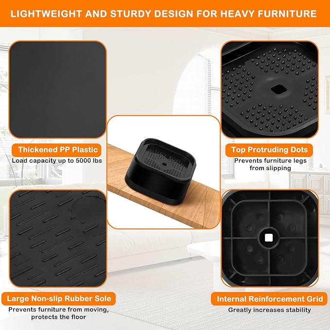 shouwuhho 9 Pack Furniture Risers Adjustable Bed Risers Heavy Duty Lifts Height