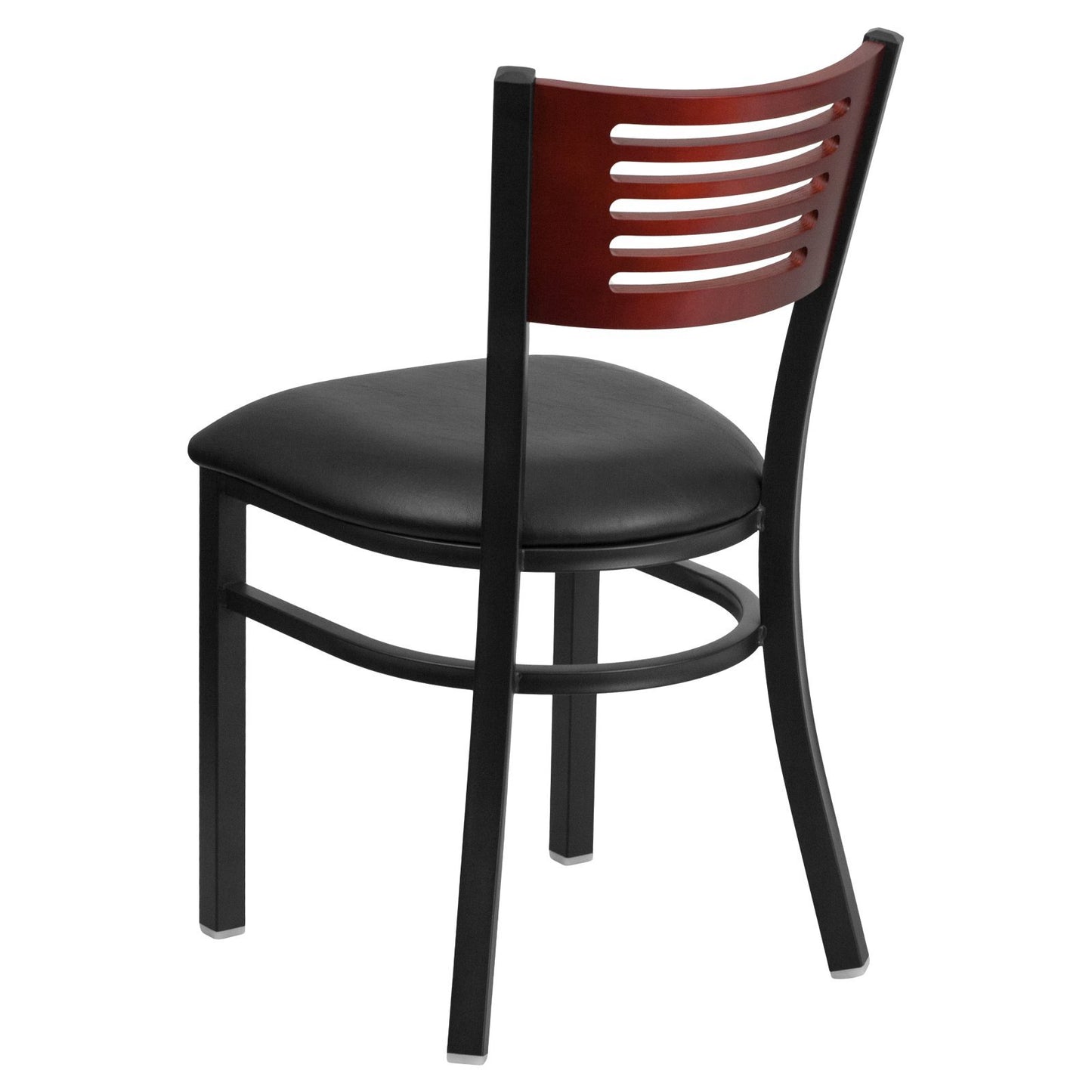Flash Furniture HERCULES Series Black Slat Back Metal Restaurant Chair - Mahogany Wood Back, Black Vinyl Seat