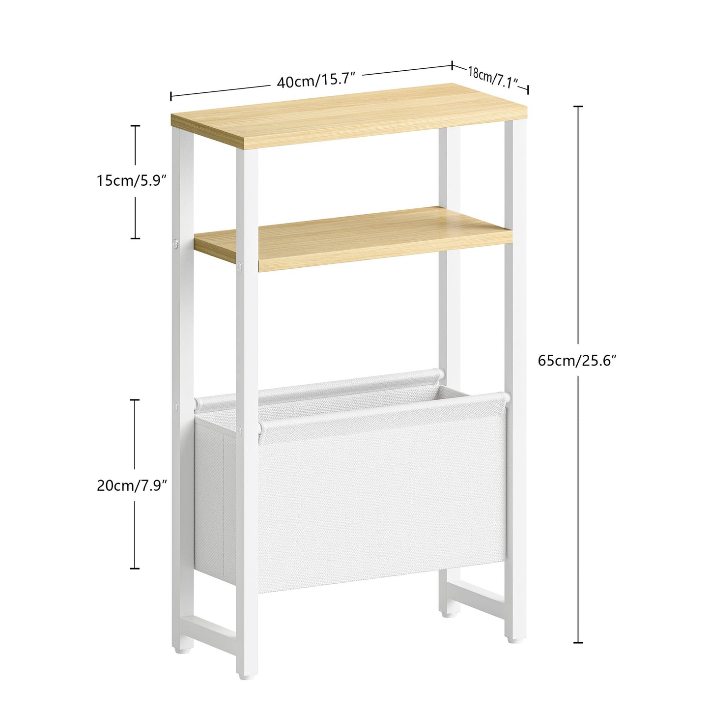 IRCPEN Narrow Side Table, Slim End Table with Magazine Rack, Skinny Bedside Table for Small Spaces, 3 Tier Sofa Couch Table Nightstand for Living Room, Bedroom, Natural LET503Y