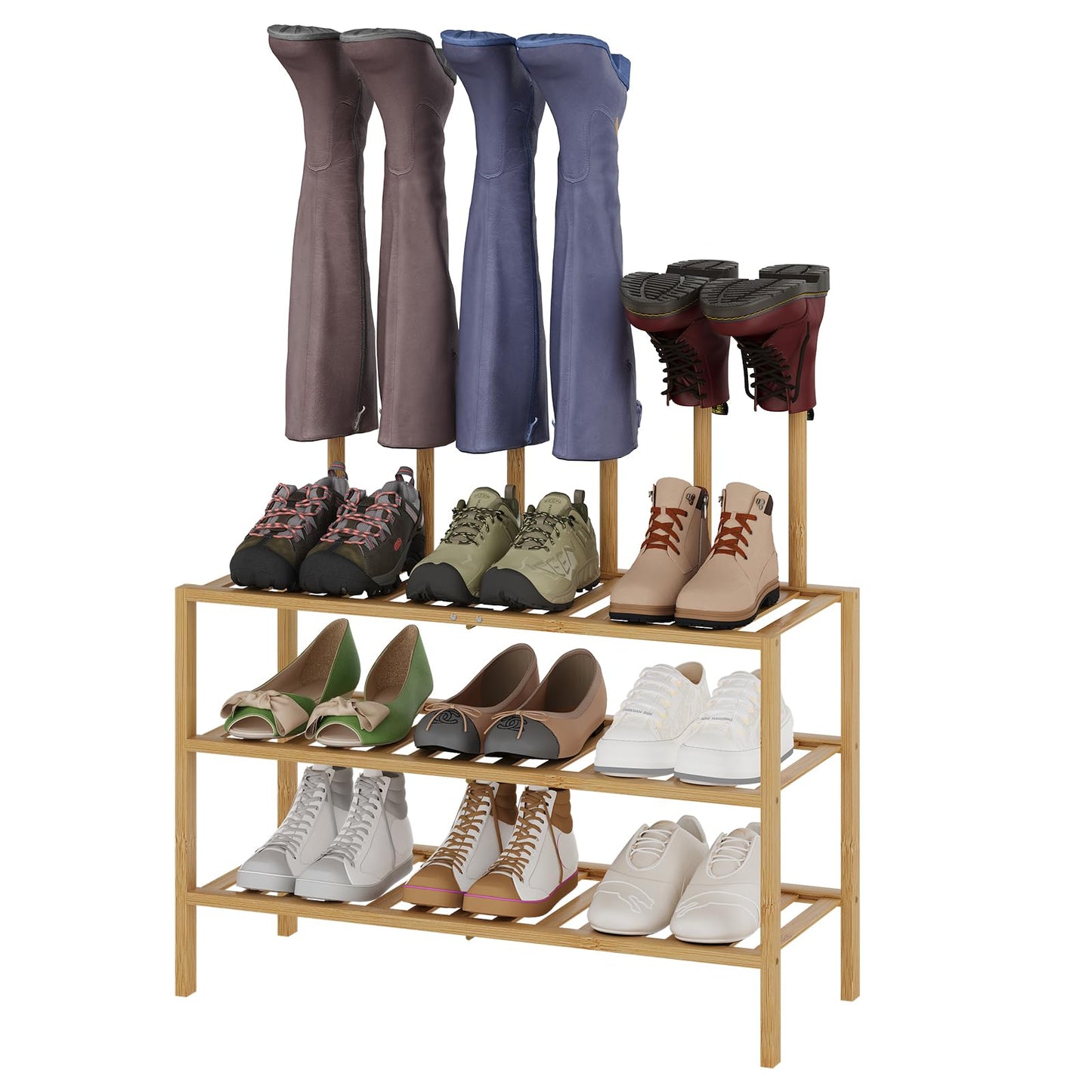 Vellzeyce Boot Rack for Tall Boots Organizer,3-Tier Multiuse Shoe Rack and Boot Storage Rack,for Tall Boots,Sneakers,High-Heel (Natrual, 3-Tier)