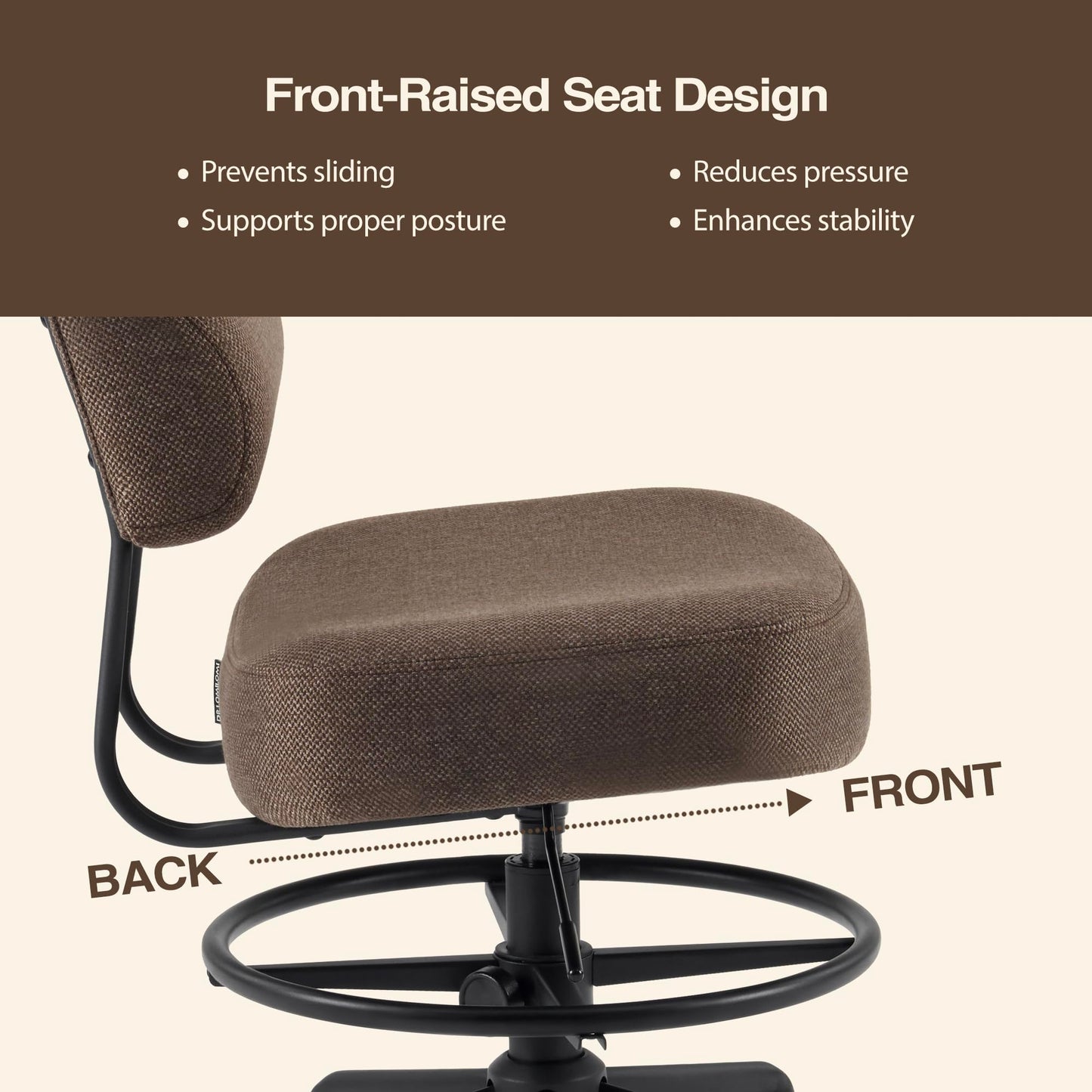 DR.LOMILOMI Pneumatic Swivel Rolling Saddle Stool 504 Kalea with Adjustable Foot Ring for Clinic SPA Tattoo and Home (Mocha, Backrest Add-on)