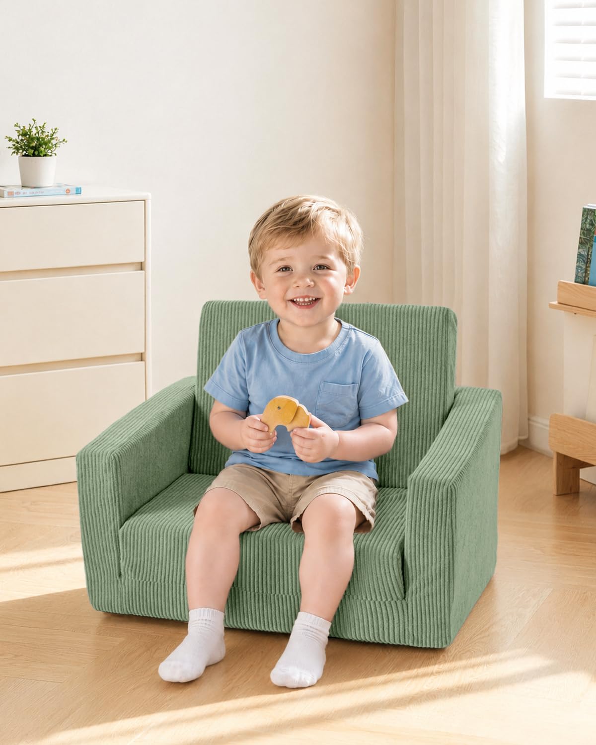 Jouha Kids Chair and Couch, 2-in-1 Fold-Out Kids Sofa, Soft Convertible Seating, Comfy Kids Chair for Boys and Girls,Green
