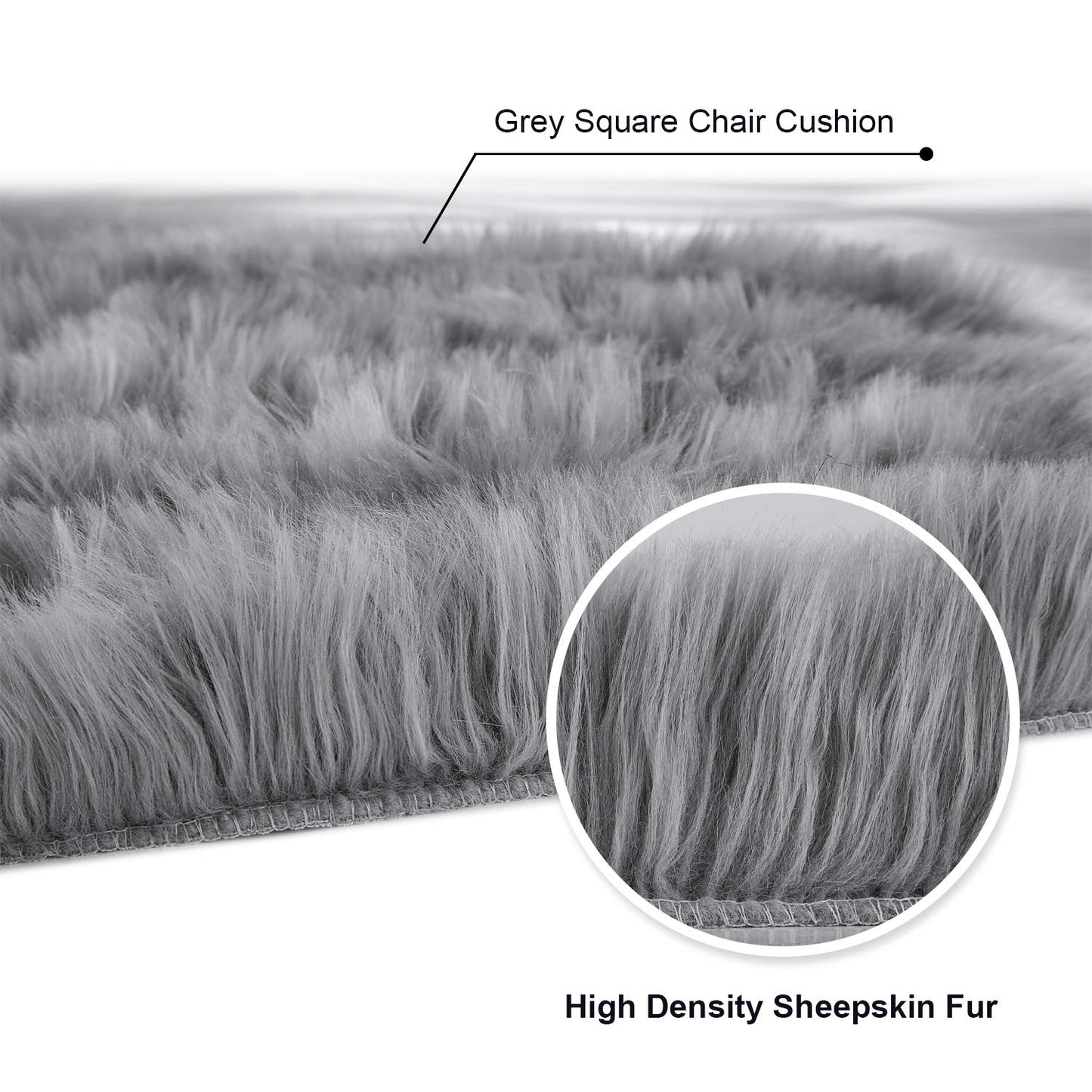 Softlife Grey Faux Fur Sheepskin Chair Cover Seat Cushion Pad Super Soft Area Rugs for Living Bedroom Sofa Dorm (1.6ft x 1.6ft)