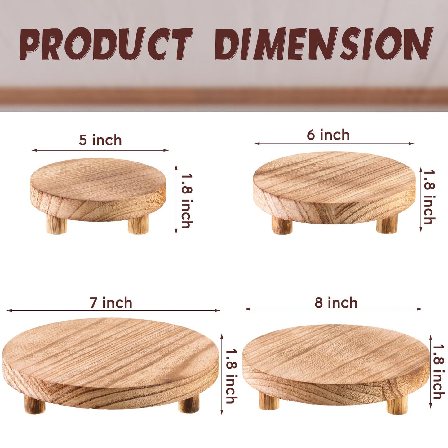 Geetery 4 Pcs Wooden Risers for Display Wood Pedestal Stand Mini Tray Stand Round Wooden Pedestal Holder Rustic Riser for Decor Tiered Tray Decor Home Kitchen, 5/6/7/8 Inch(Light Brown)