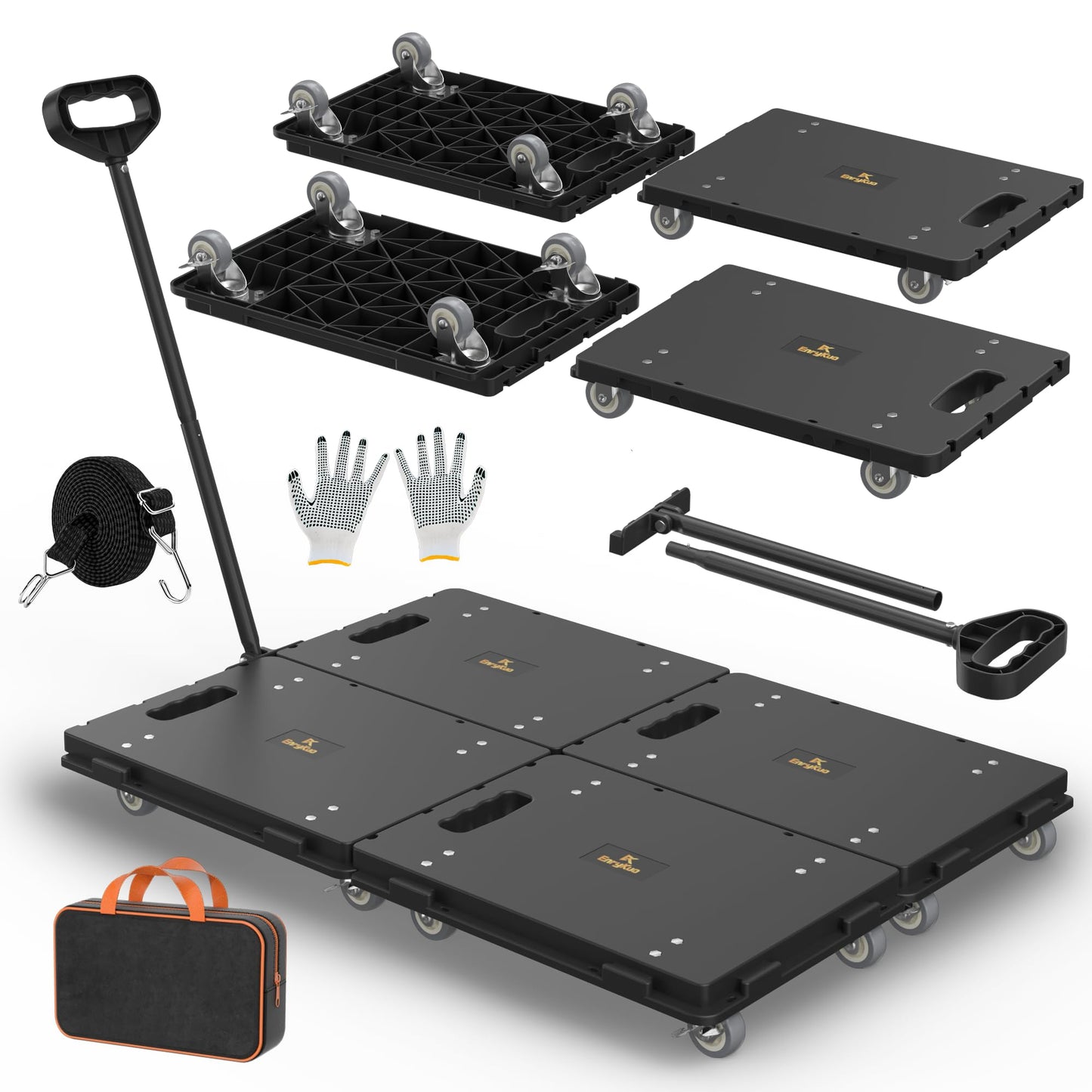 EnryKuo Large Connectable Heavy Furniture Movers with 4 Wheels and Removable Pull Handle, 1760 Lbs Max Capacity, 360° Swivel Casters for Furniture, Appliances, Warehouse, Garage & More, 4-Pack, Black