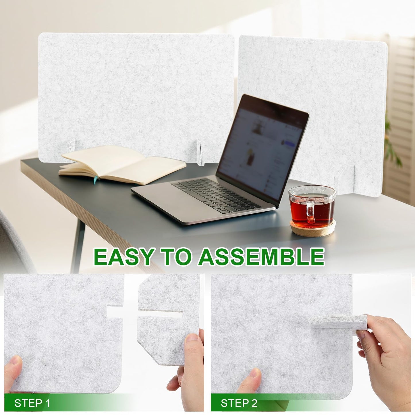 PATIKIL Desk Dividers 24" x 24", 2 Pack Desk Privacy Panel Freestanding Noise Reducing Partition Acoustic Panel with 4Pcs Support Feet for Testing Office Home Library, Cement Gray Style C