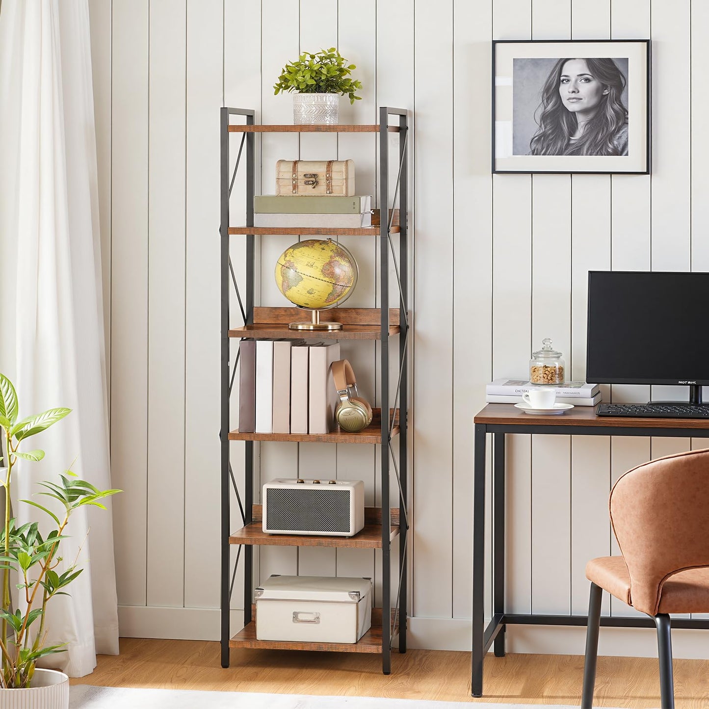 HOOBRO Bookshelf, 6-Tier Industrial Bookcase, Book Shelf Storage Organizer, Tall Bookshelf with Metal Frame for Living Room, Bedroom, Home Office, Kitchen, Rustic Brown and Black BF72SJ01