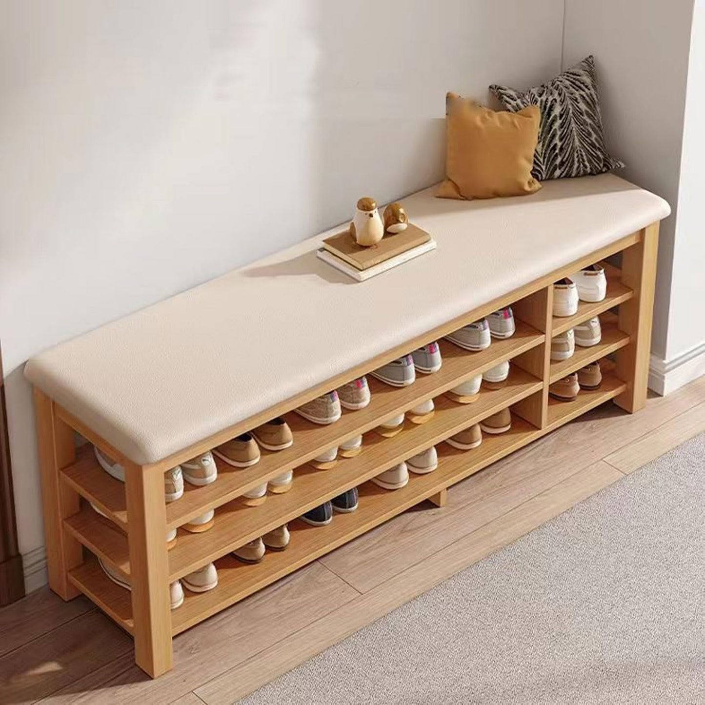 Benches Garden Bench Outdoor Patio Seating Backless Park Chair Lawn Path Slatted Seats,Wooden Shoe Bench Seat with Cushion for Entryway, Hallway Storage Organizer with Adjustable Shelves - 1