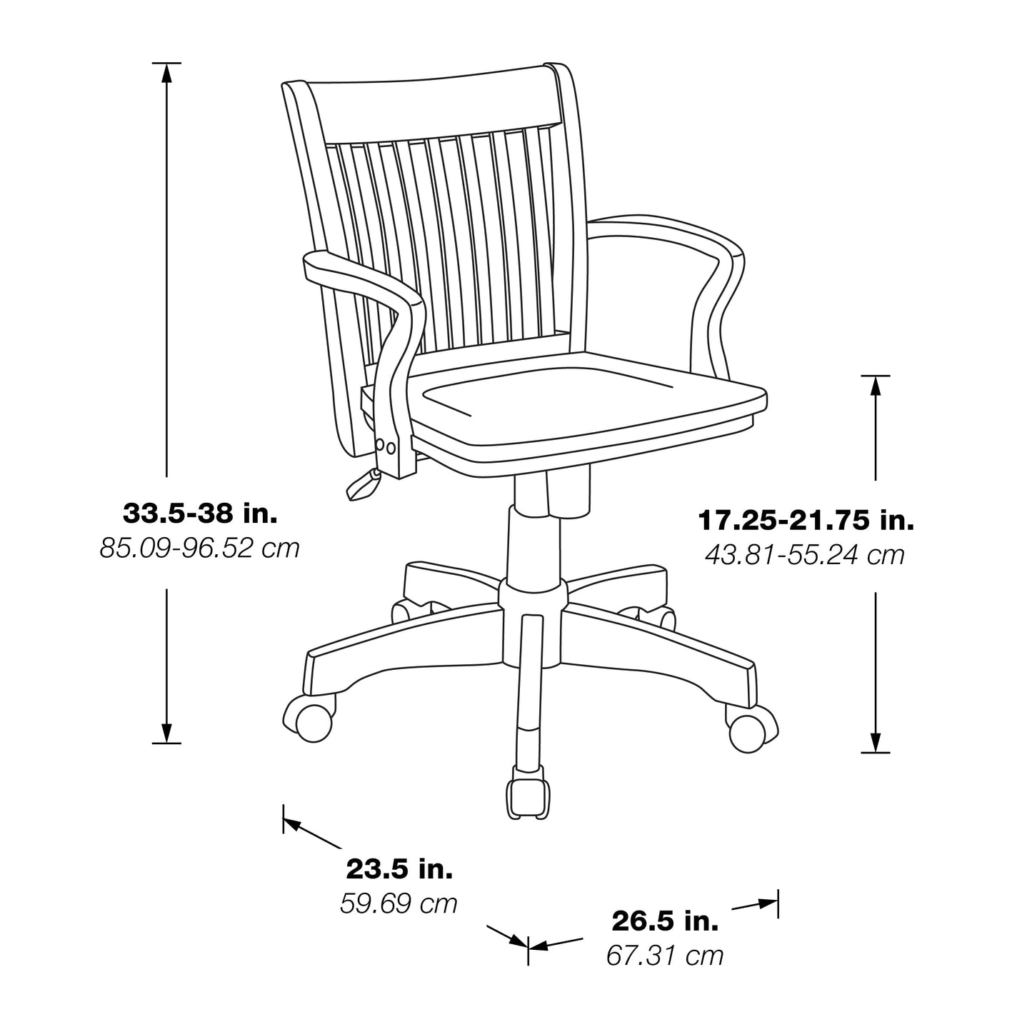 OSP Home Furnishings Deluxe Wood Banker's Home Office Desk Chair with Adjustable Height, Locking Tilt and Heavy Duty Base, White Wood Finish