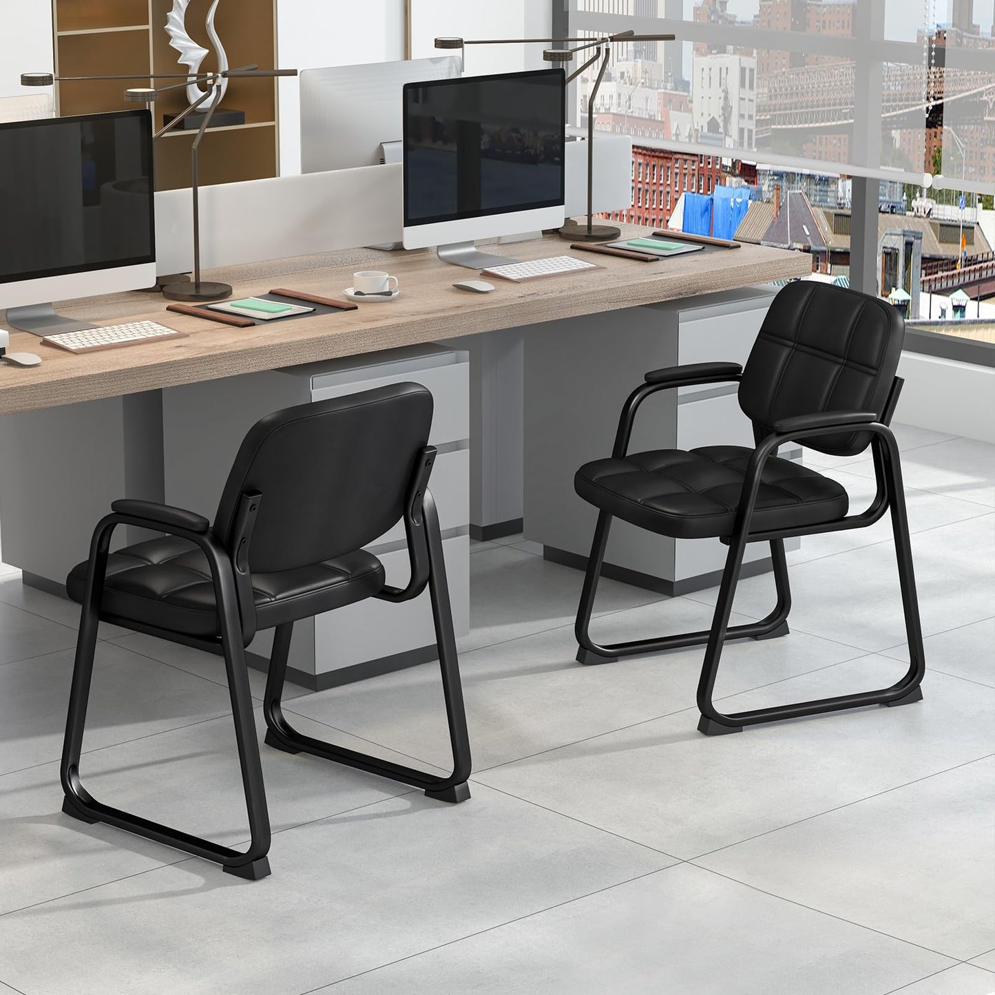 Giantex 2-Pack Waiting Room Chairs Set with Padded Seat & Armrests, Metal Frame, 330 Lbs Capacity, No Wheels Lobby Chairs for Conference Room, Meeting, Office, Reception & Office Guest Room, Black (1)