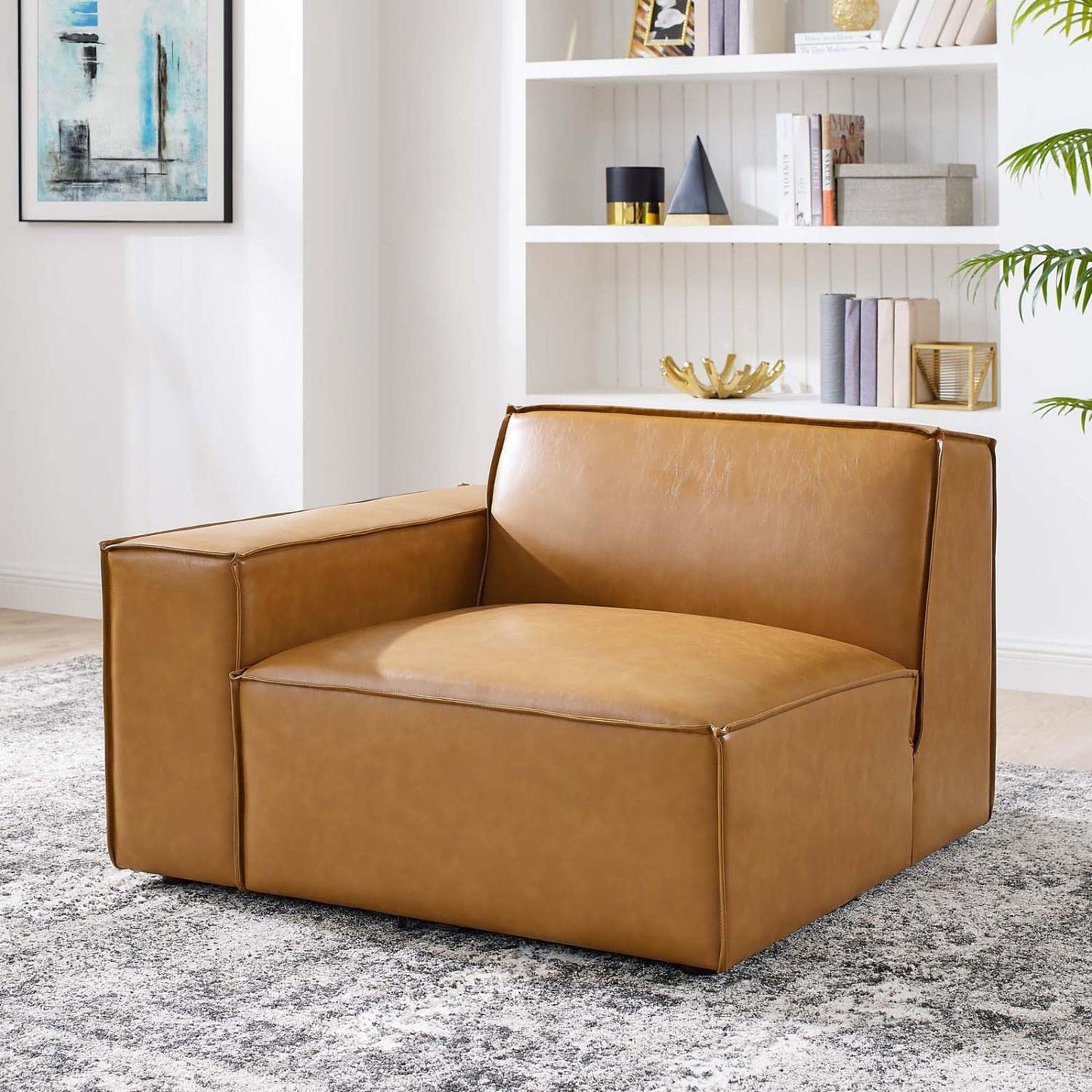 Modway Restore Vegan Leather Sectional Sofa Left-Arm Chair in Tan
