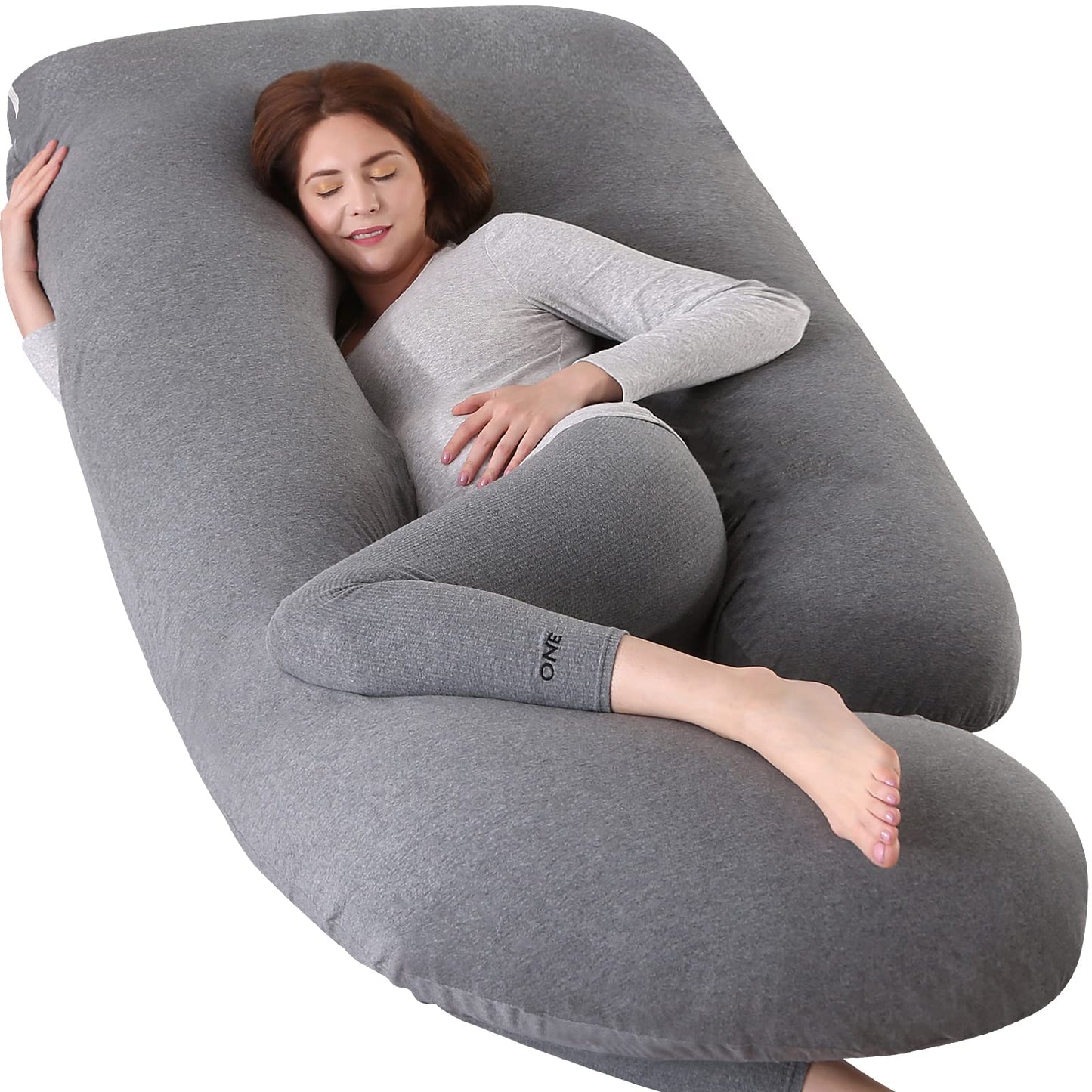 U-Shaped Full Body Pregnancy Pillow for Sleeping – 57" Maternity Pillow with Removable Cover, Support for Back, Legs, Belly & Hips (Jersey-Dark Grey)