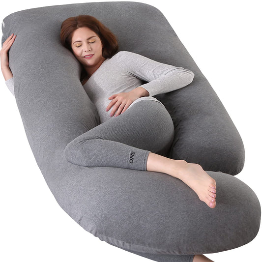 U-Shaped Full Body Pregnancy Pillow for Sleeping – 57" Maternity Pillow with Removable Cover, Support for Back, Legs, Belly & Hips (Jersey-Dark Grey)