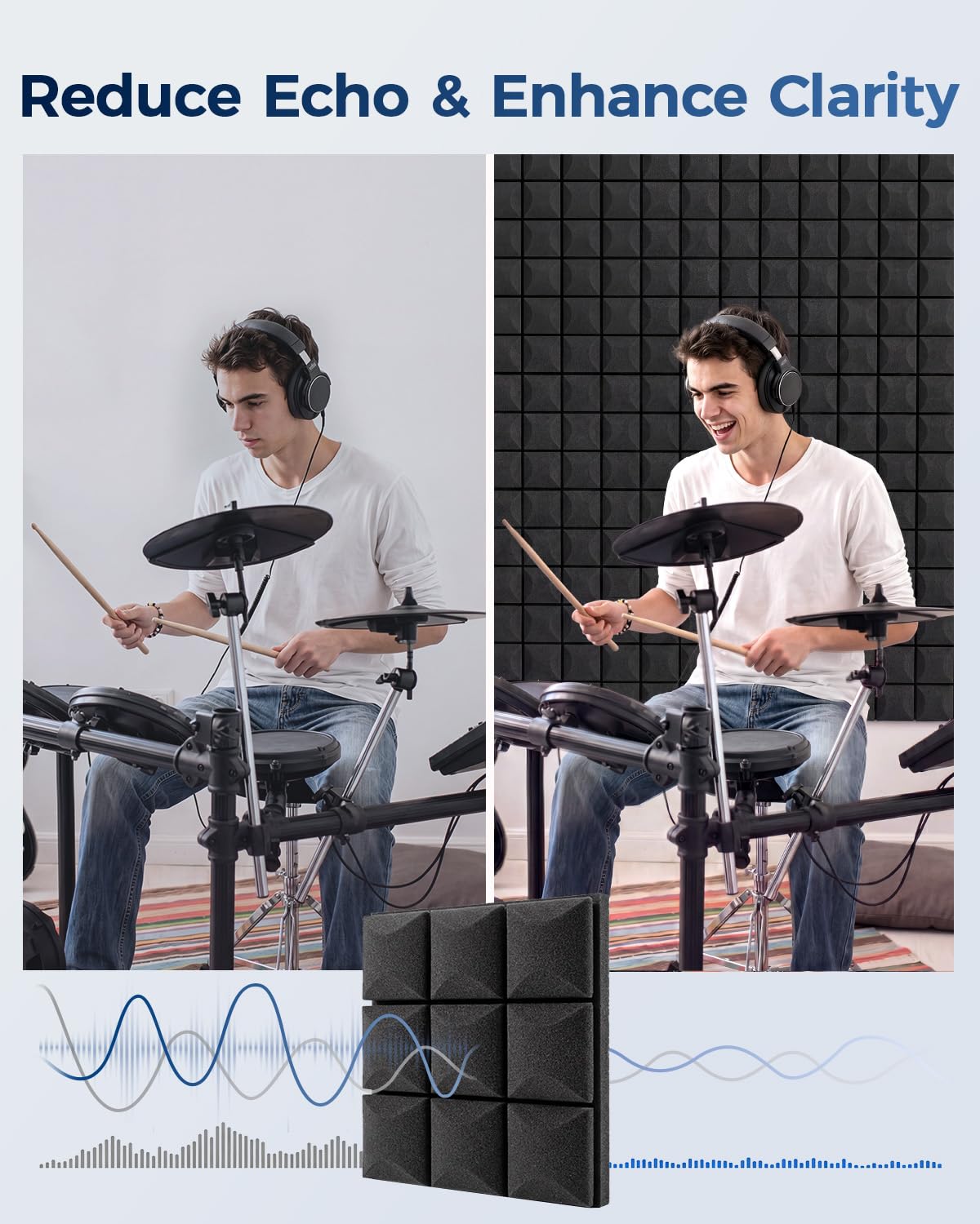 GUERRI 12 Pack Acoustic Foam Panels 12" x 12" x 2" Mushroom Design Sound Proof Foam Panels High Density Sound Absorbing Foam Echo Reduction for Wall, Home Studio, Recording & Gaming