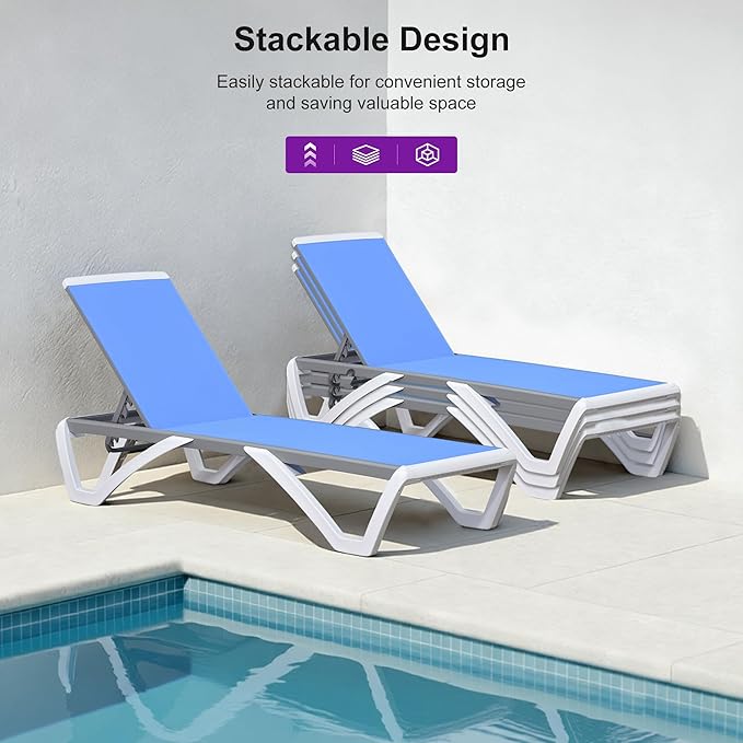 PURPLE LEAF Patio Chaise Lounge Chair Set of 3 Outside Aluminum Plastic