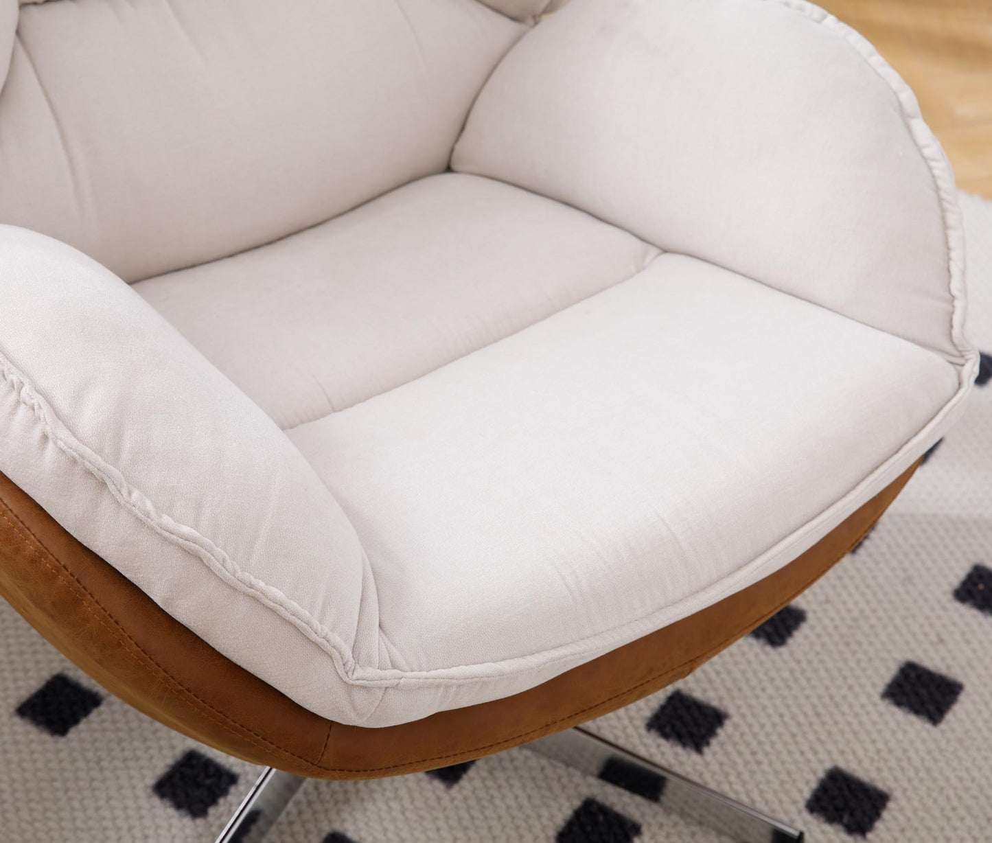 BESTANO Swivel Accent Chair, Chenille Upholstered Modern Living Room Chair with Backrest 360 Degree Metal Base Armless Reading Chair for Bedroom, Beige