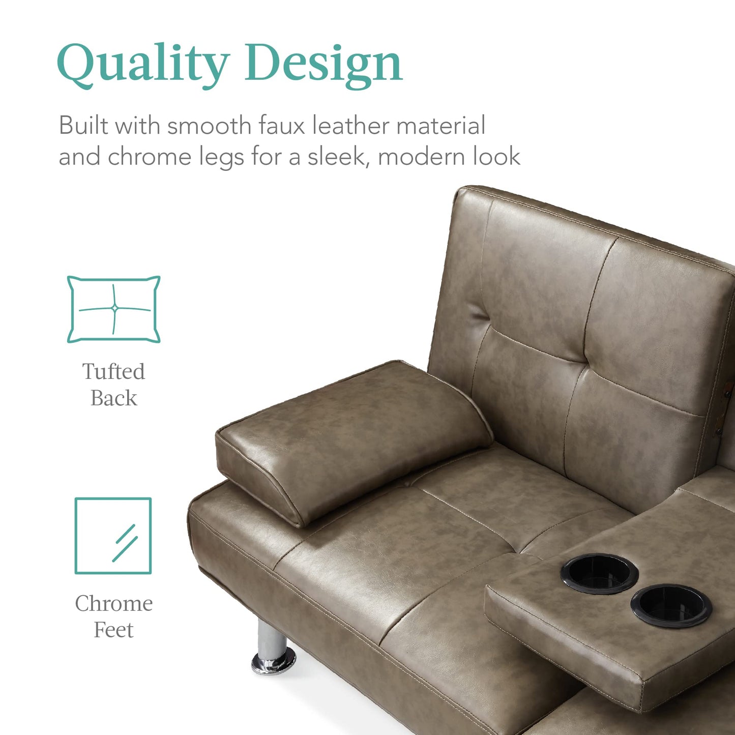 Best Choice Products Faux Leather Upholstered Modern Convertible Futon, Adjustable Folding Sofa Bed, Guest Bed w/Removable Armrests - Gray