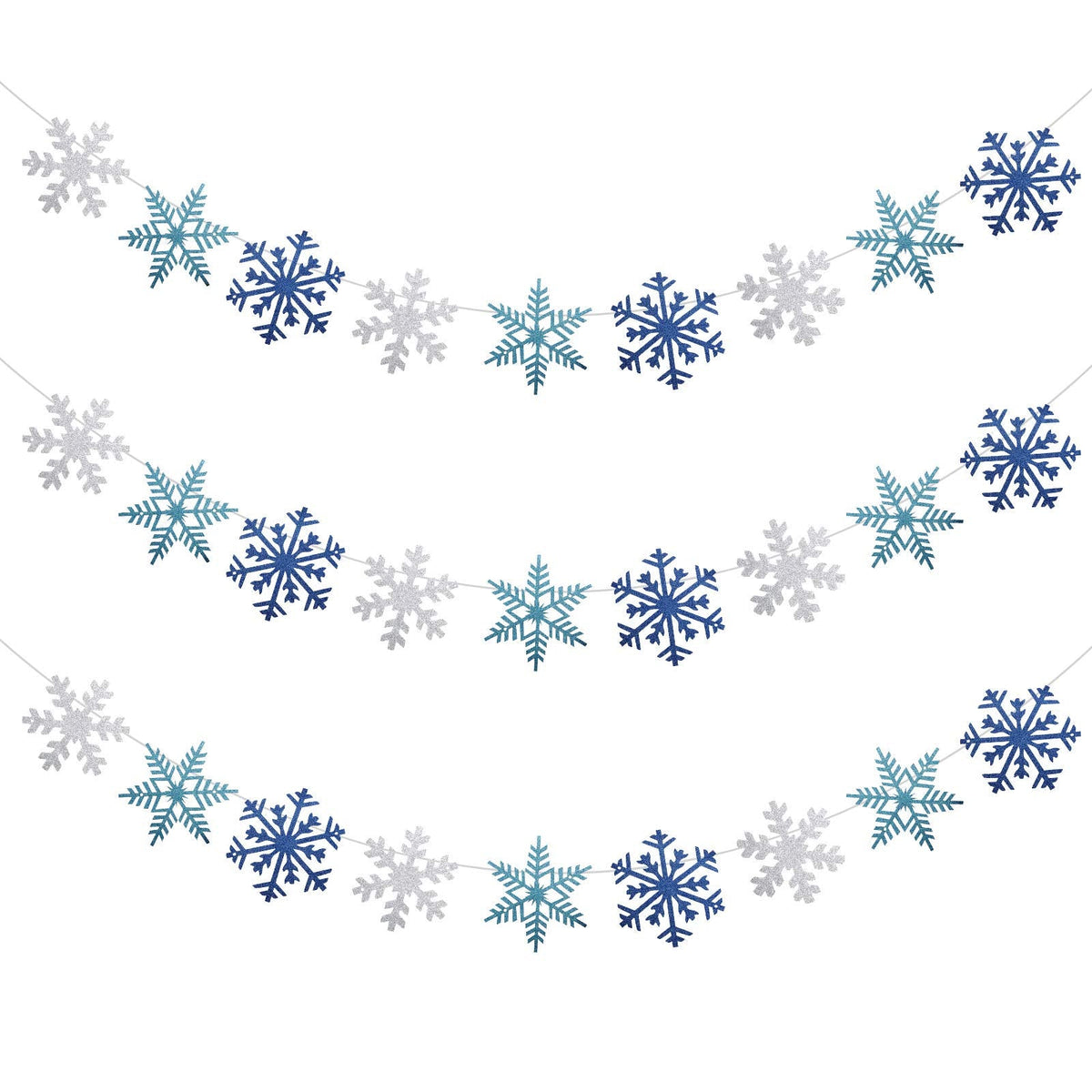 Zonon 3 Pieces Snowflake String Garland Winter Party Decoration White Blue and Light Blue Snowflake Banner Hang Decoration for Christmas Holiday Party, Winter Carnival Snow Themed Gatherings