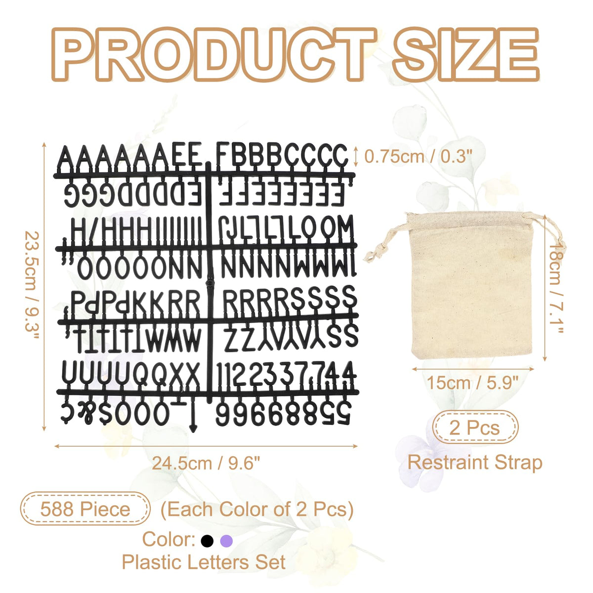 PATIKIL 588 Piece Plastic Letters Set for Felt Letter Board, Black/Purple Alphabet Message Board Accessories Including Letter Numbers with Restraint Strap for Cafe, Wedding, Birthday