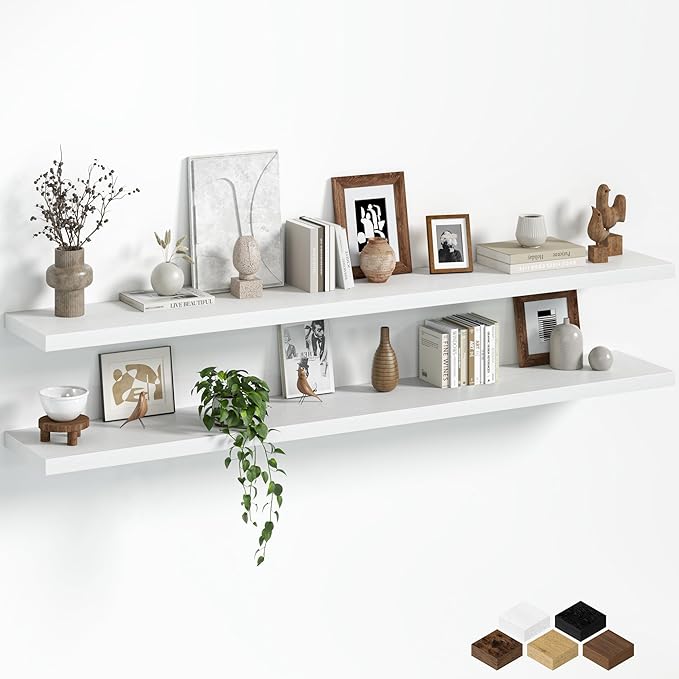 Fun Memories Floating Shelves for Wall, 66 Inch Long Set of 2 Rustic Wood Wall