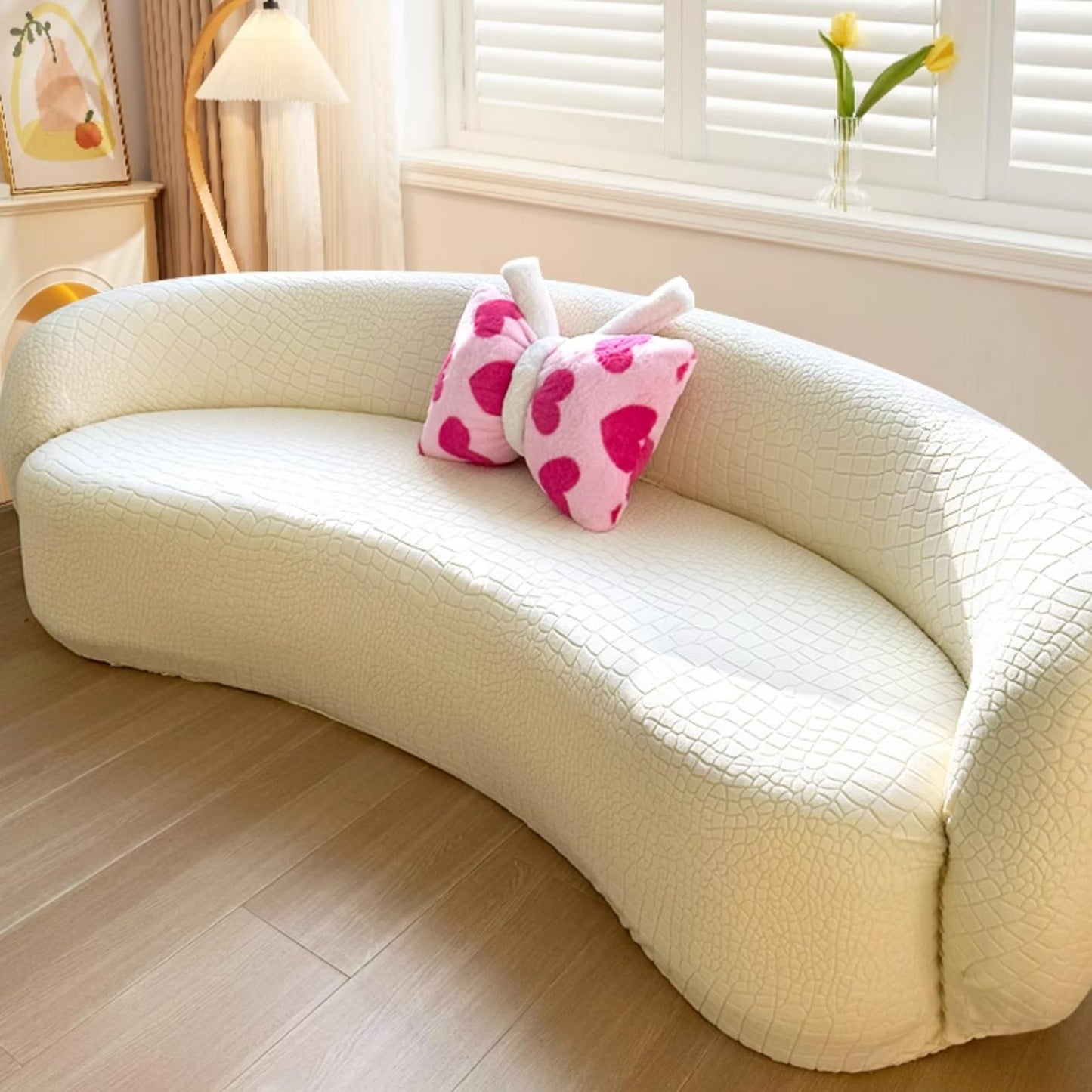 KXMDDLW Stretch Semi-Circular Curved Sofa Cover,Curved Couch Cover Non-Slip Modern Cloud Sectional Sofa Slipcover(Beige,2 seat[55-73 inch])