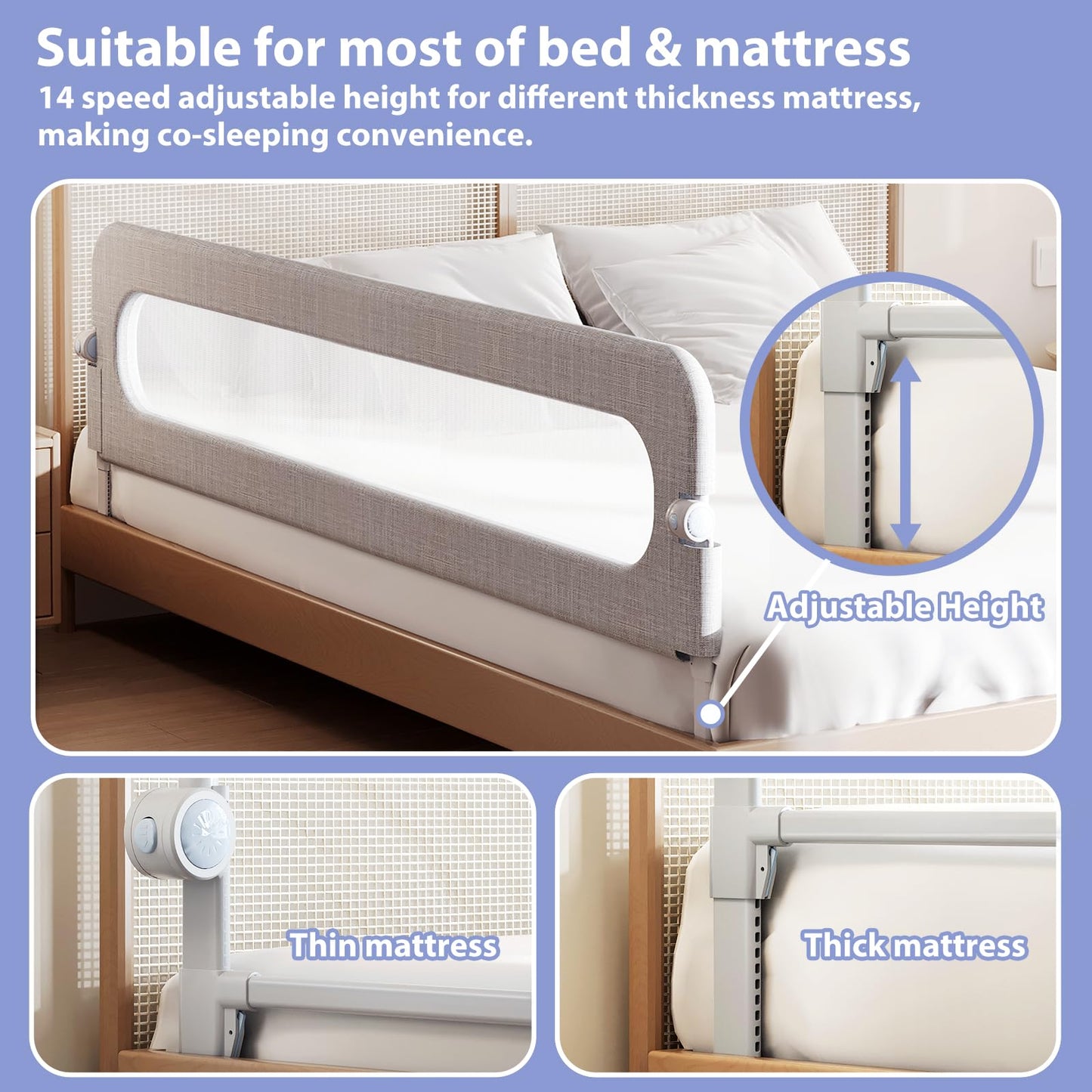Baby Bed Rails Guard for Toddlers - Toddler Bed Rail for Queen Full King Twin Crib Bunk Size Bed Adjustable Heights & Foldable Bedrail Extra Tall Child Safety Side Railing Guards for Kids(78.7")