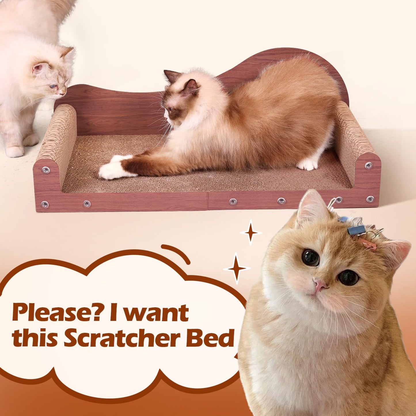 ComSaf 26.4" Large Cat Scratcher Bed, Cat Scratching Board, Durable Cardboard for Indoor Use, Extra Large Couch with Scratch Pad - Sofa Lounge