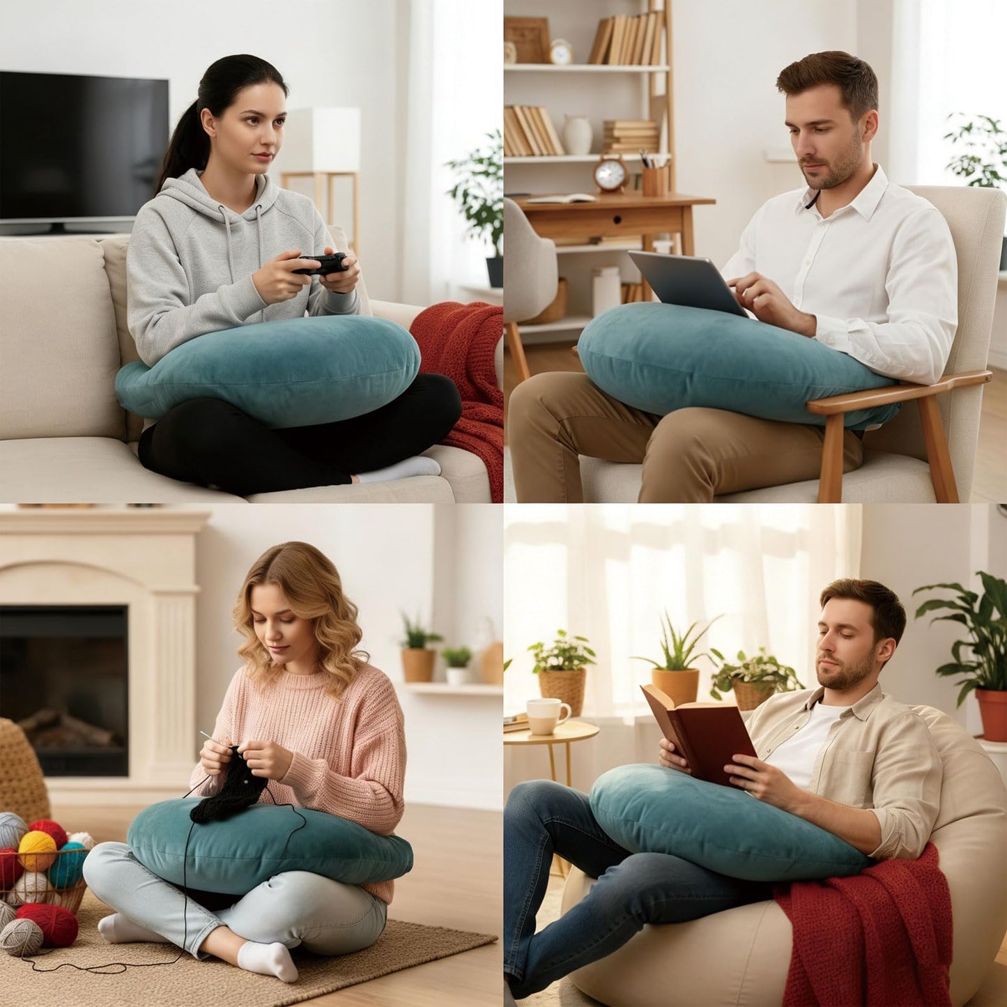 Foxeeey Crochet Pillow for Lap Support, with Arm & Elbow Support U-Shaped Gaming Pillow for Working, Reading, Laptop and Crocheting (Green)