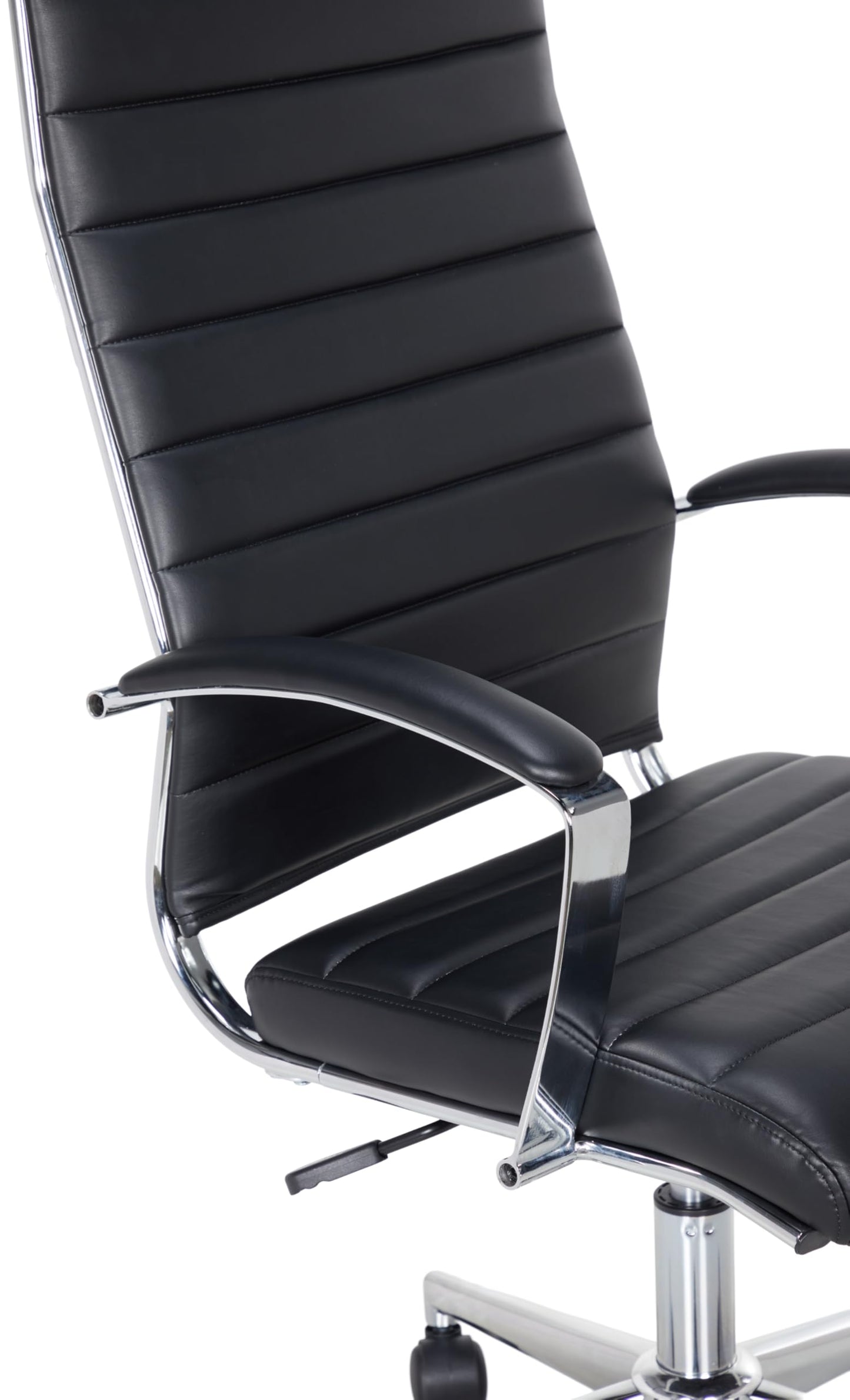 Amazon Basics High-Back Swivel Office Chair with Lumbar Support, Ergonomic Ribbed Faux Leather, Adjustable Height, 45.25" x 24.75" x 23.25", Black