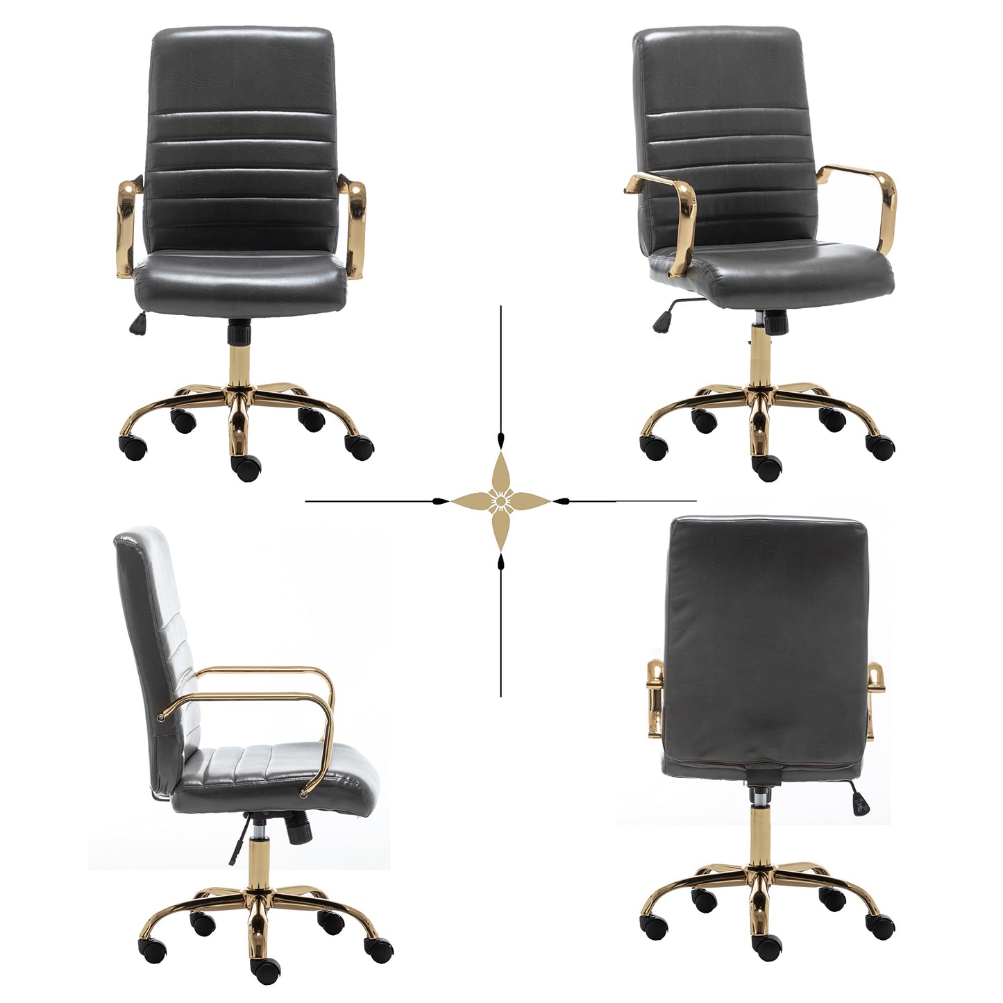 BTEXPERT Gray Faux Leather Adjustable Home Office Golden Arms Exectuive Chair High Back Manager Desk Armchair Tilt Lumbar Support, Grey (5162GY)
